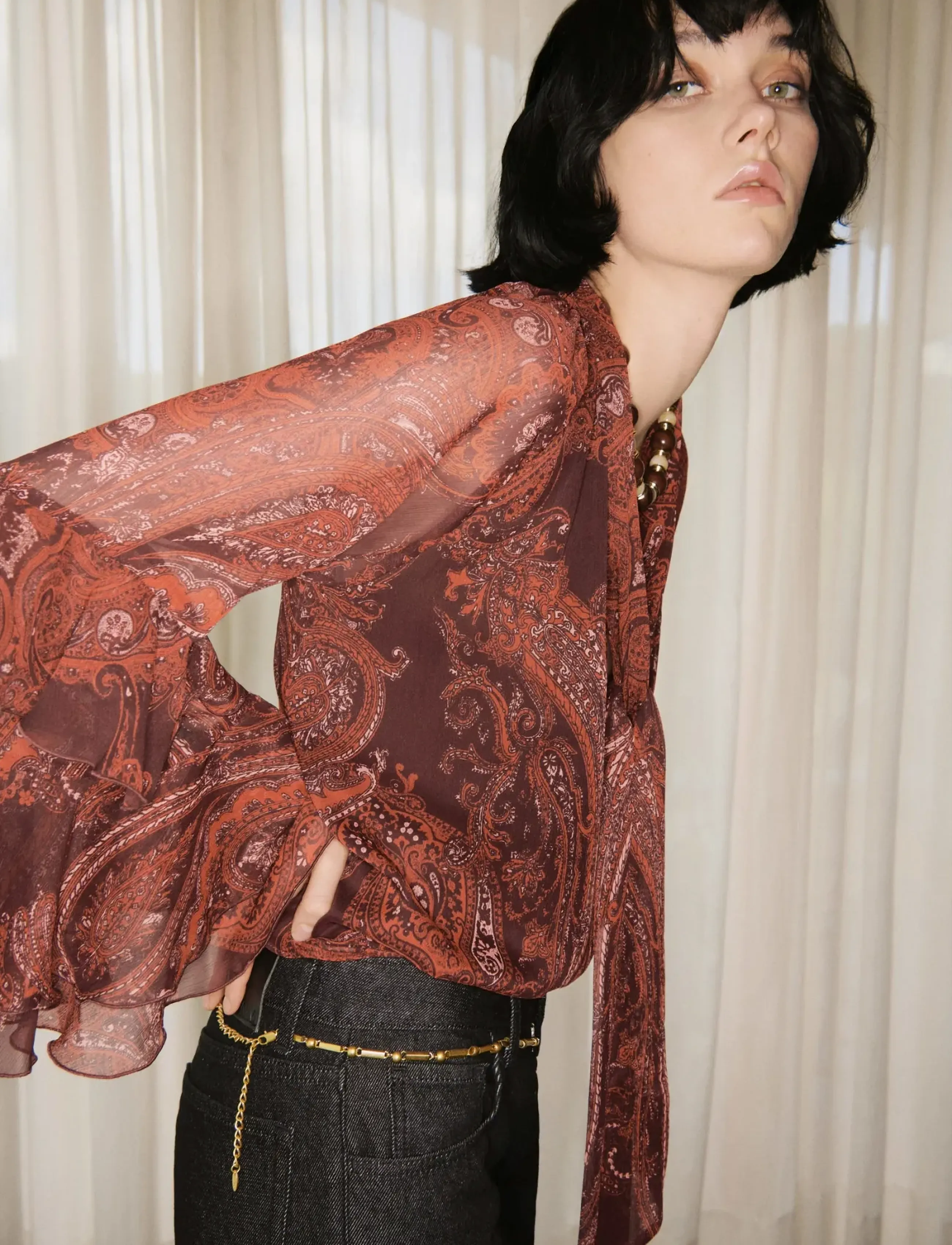 Mango Paisley Print Blouse, XS, Burgundy, Bluser > Langærmede, Dame
