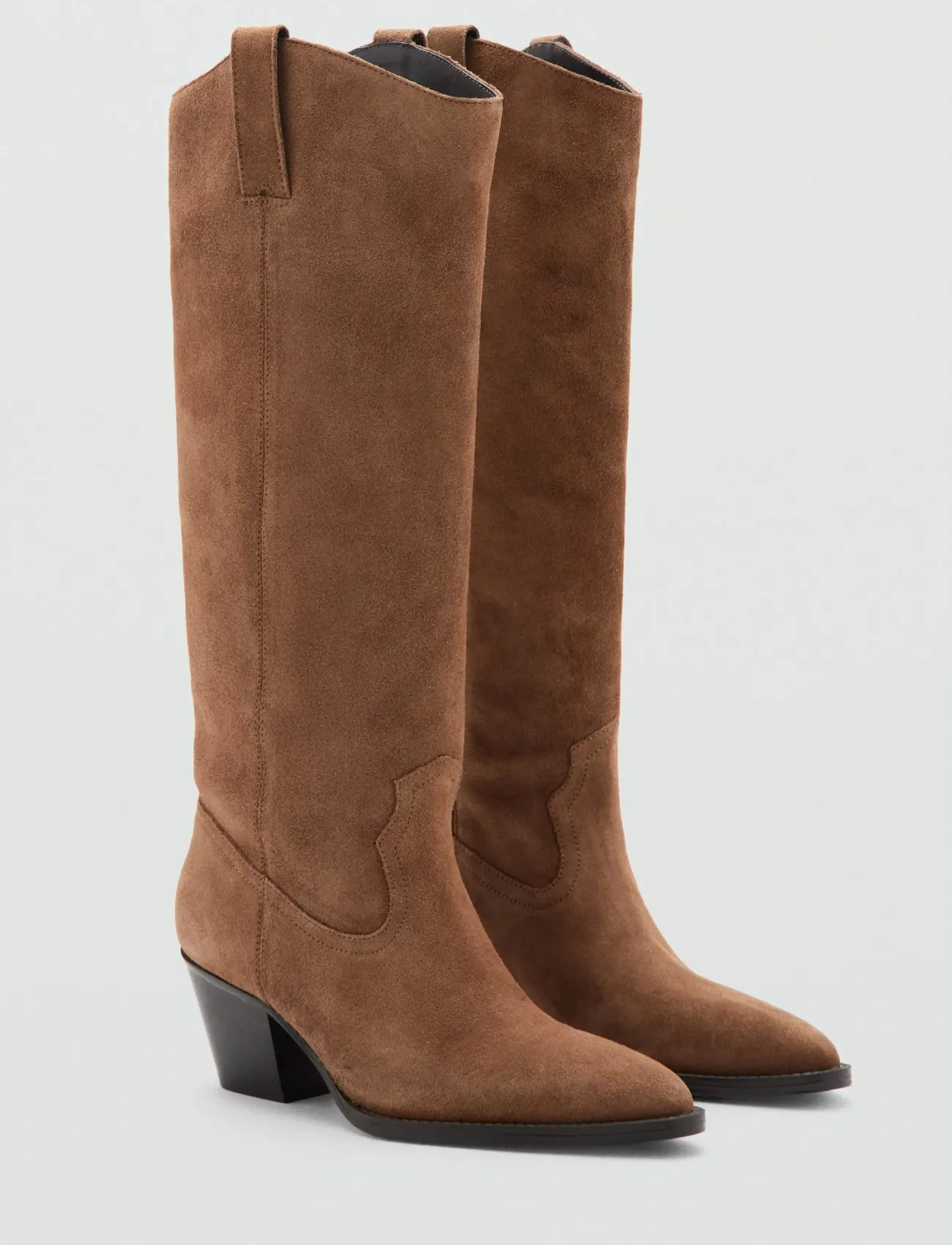 Mango Heeled Leather Boots, 35, Brown, Tall Boots > Knee High Boots, Dame
