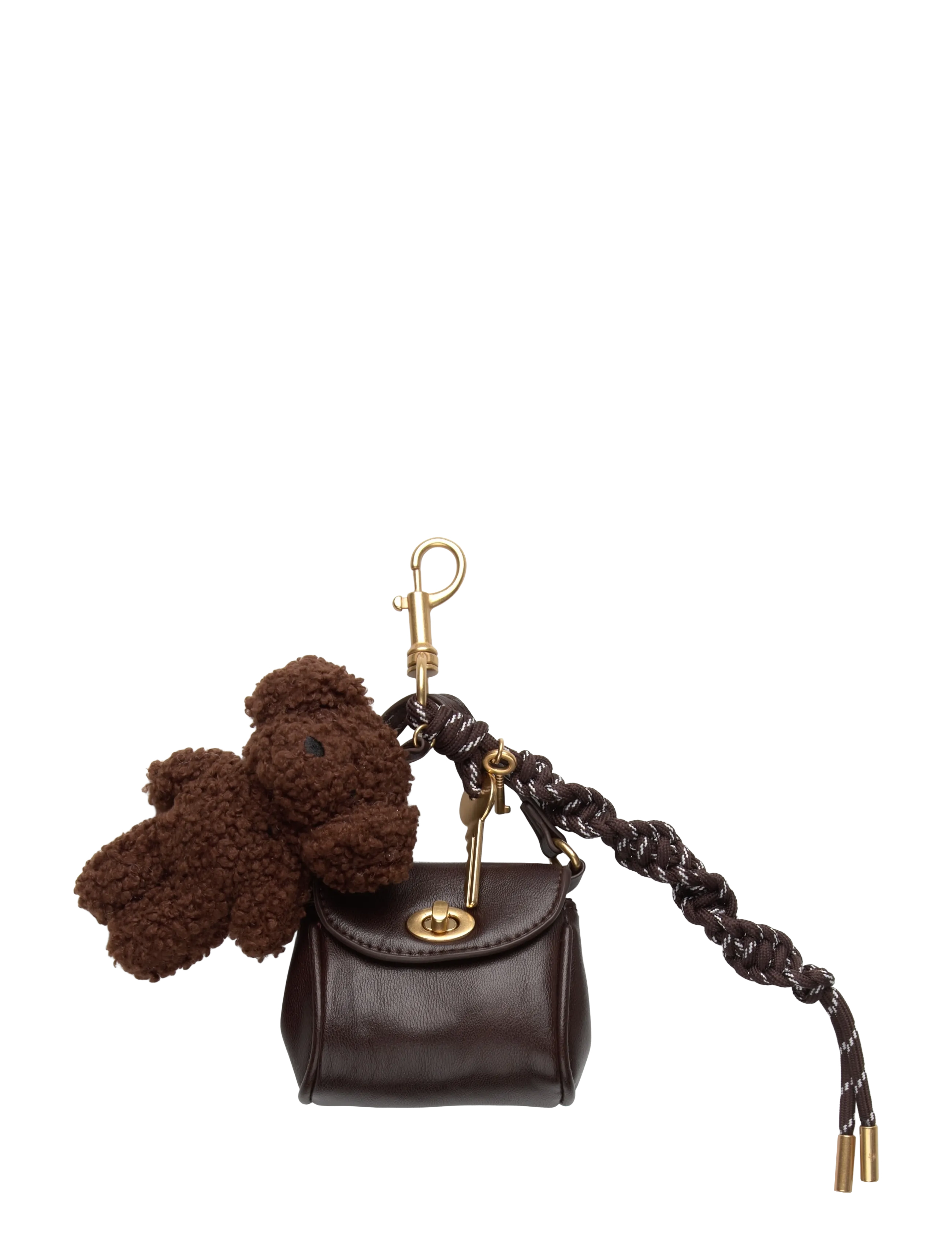 Multi-charm bear handbag keyring - DARK BROWN