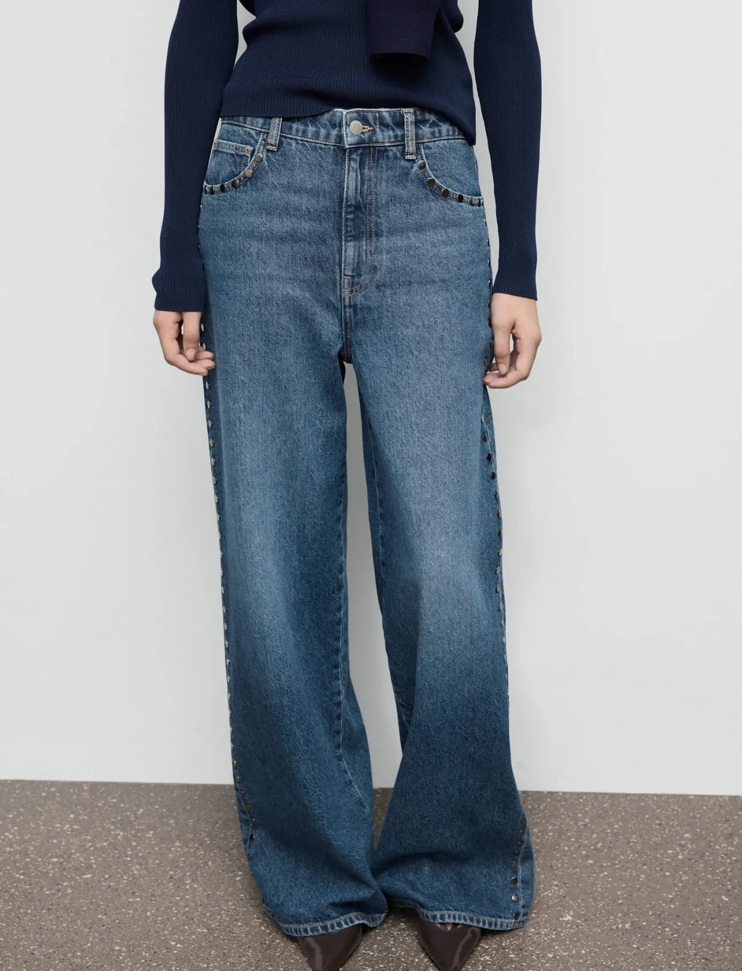 Mango Wide leg studded jeans - Brede jeans - OPEN BLUE / blue