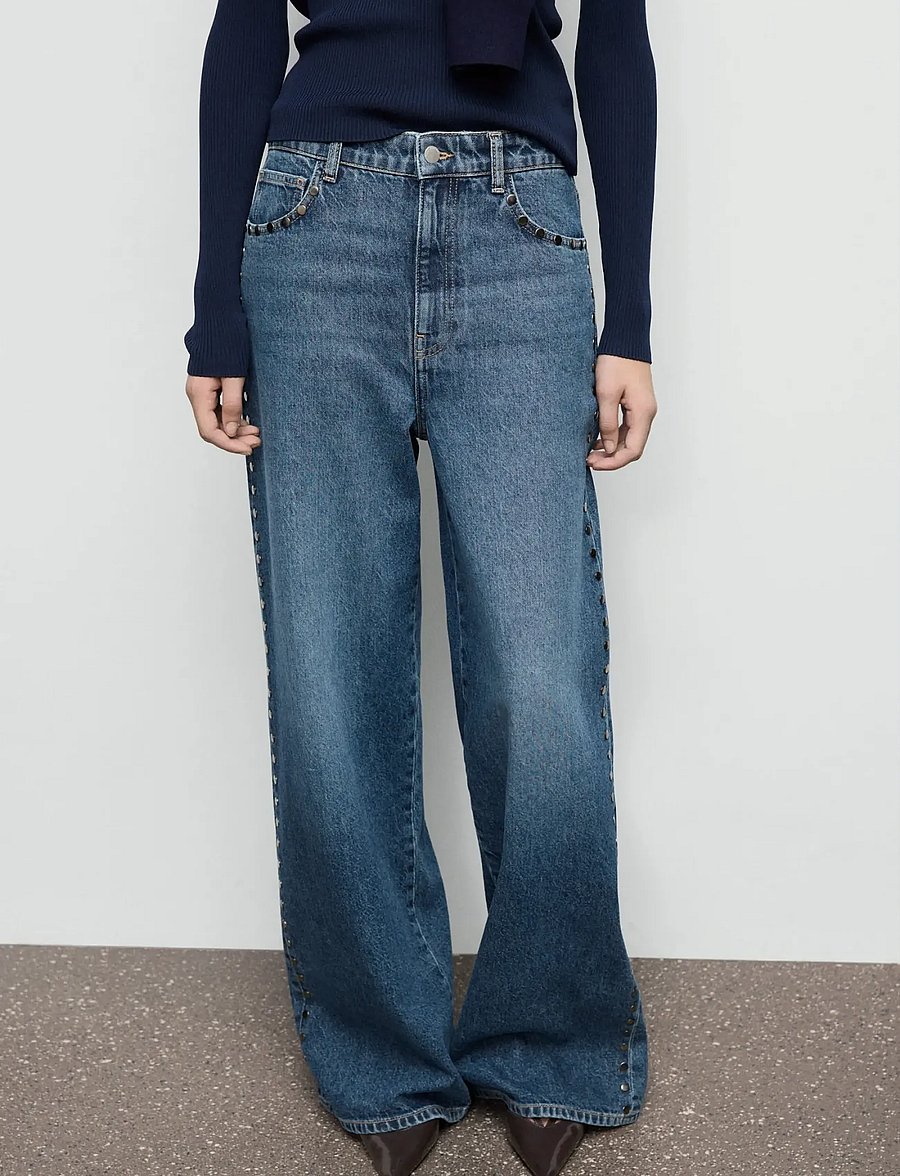 Mango - Wide leg studded jeans - brede jeans - open blue - 0