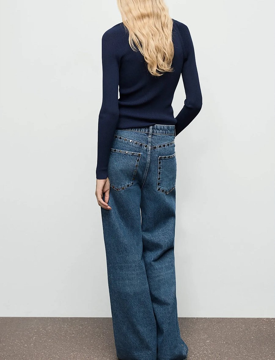 Mango - Wide leg studded jeans - brede jeans - open blue - 3