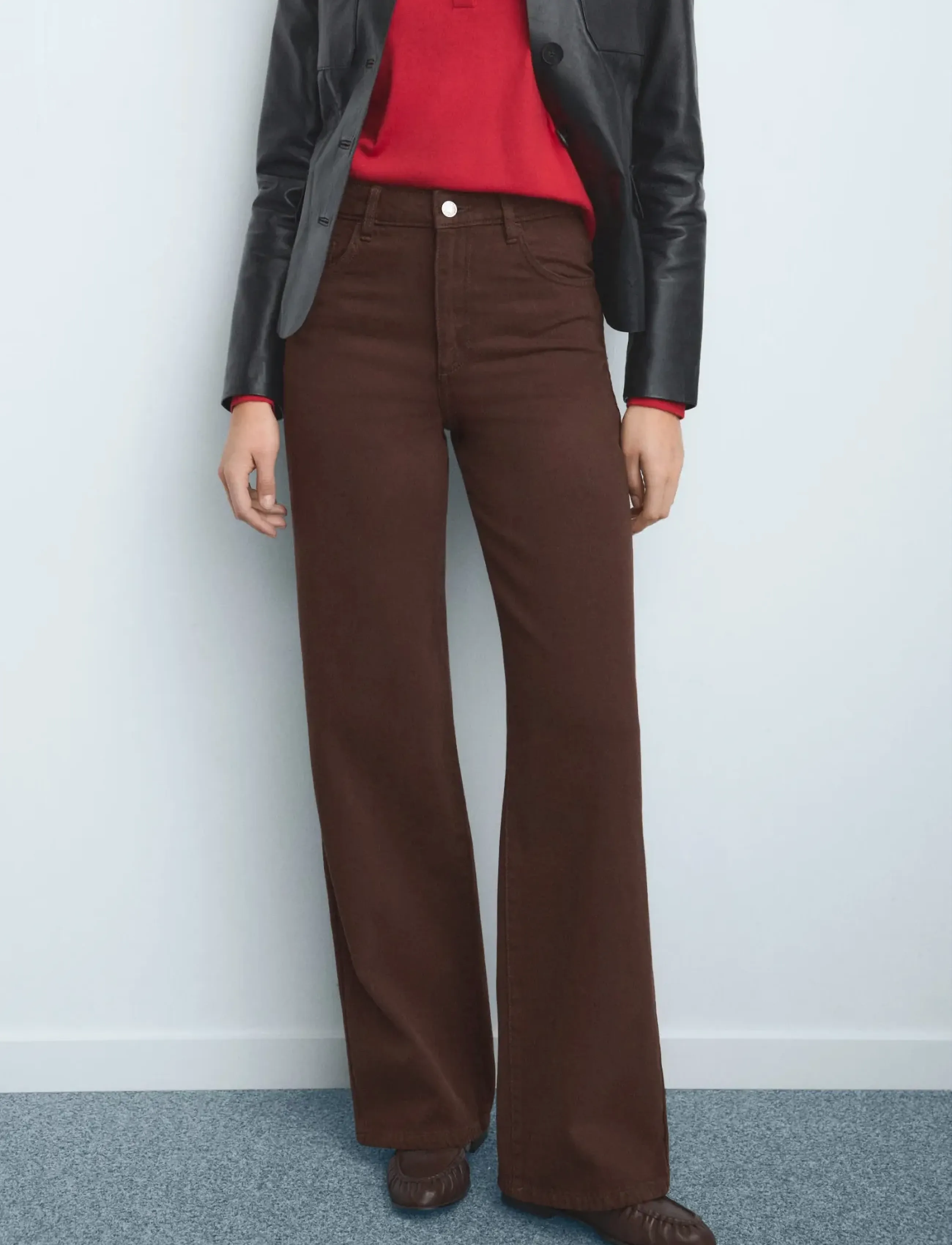 Mango Danila high-waisted wide leg jeans - Vida jeans - DARK BROWN / brown