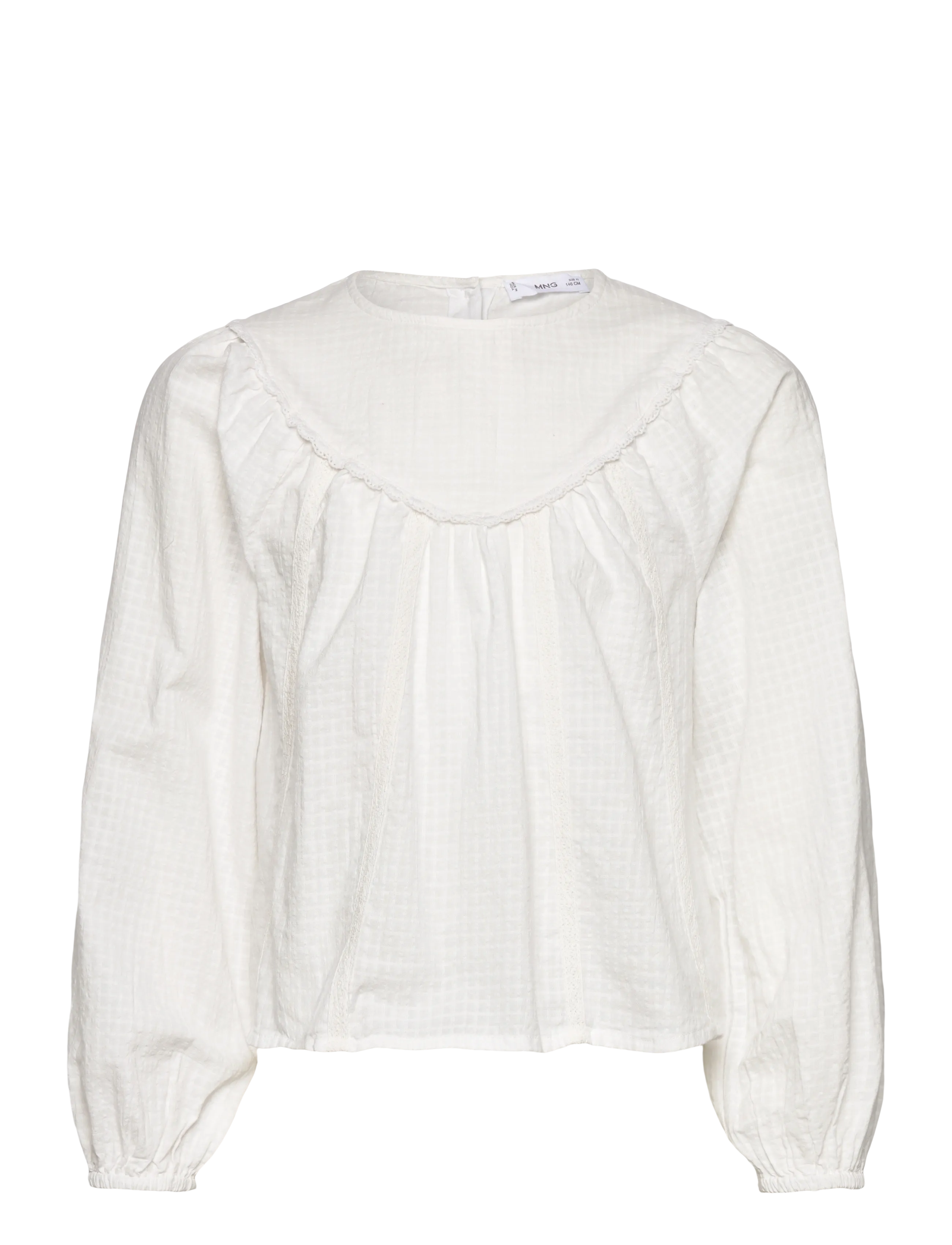 Mango Blouse with lace trim details - Góry - WHITE / white