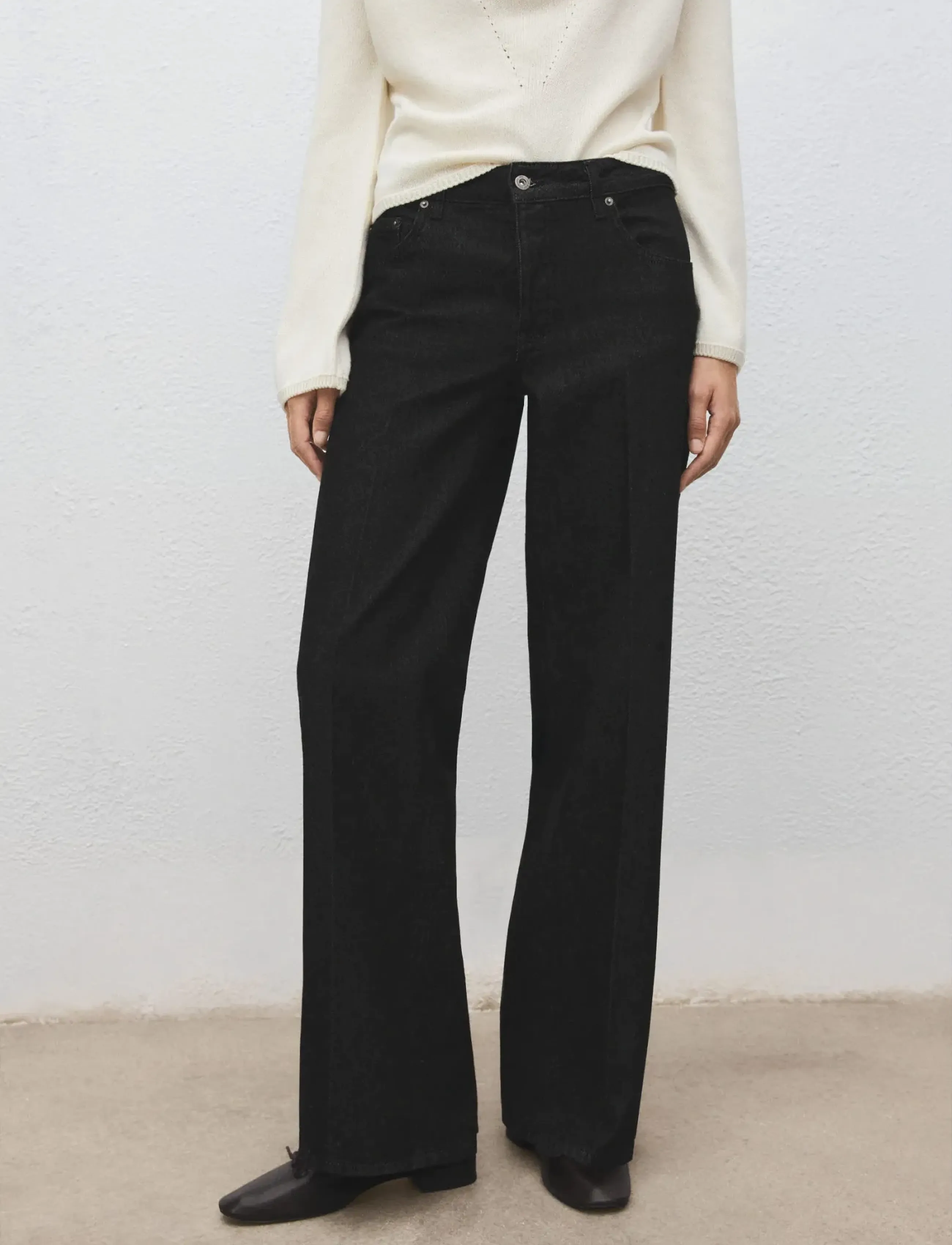 Mango Straight low-waist jeans - Visa allt - BLACK / black