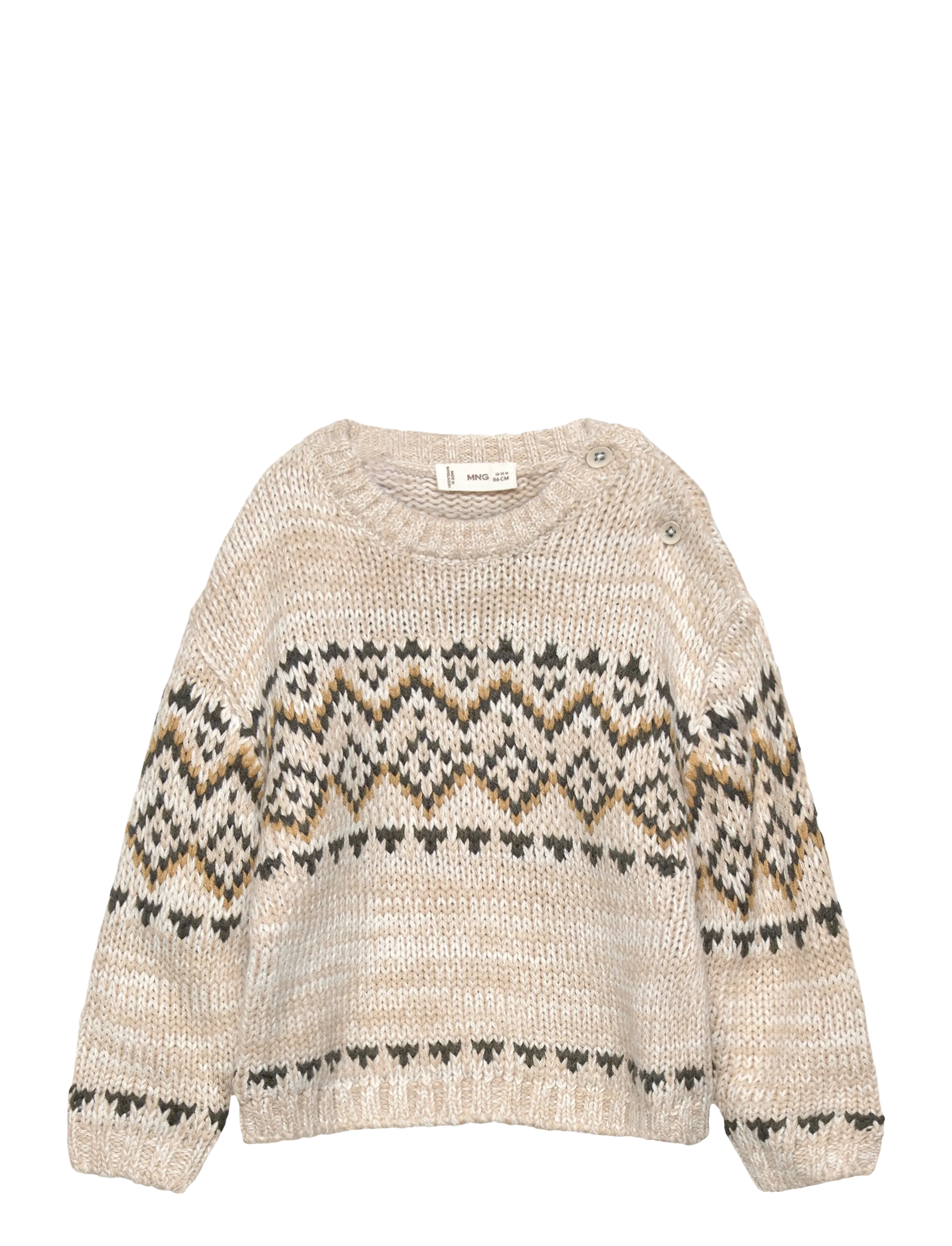 Mango Jacquard Knitted Sweater, 2-3, Knitwear, Beige - Pullovers, Kinder