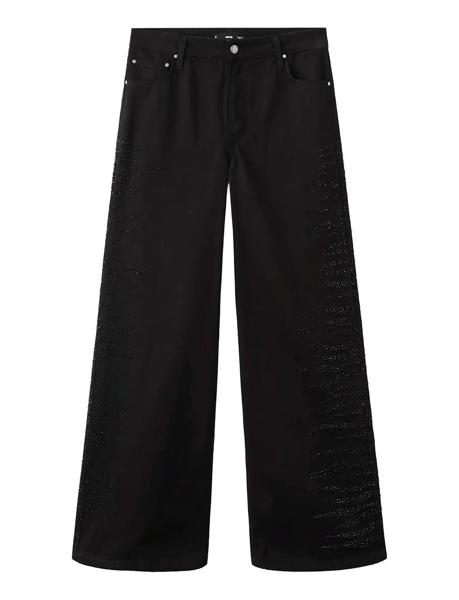 Mango - Wide leg jeans with rhinestones - brede jeans - open grey - 1