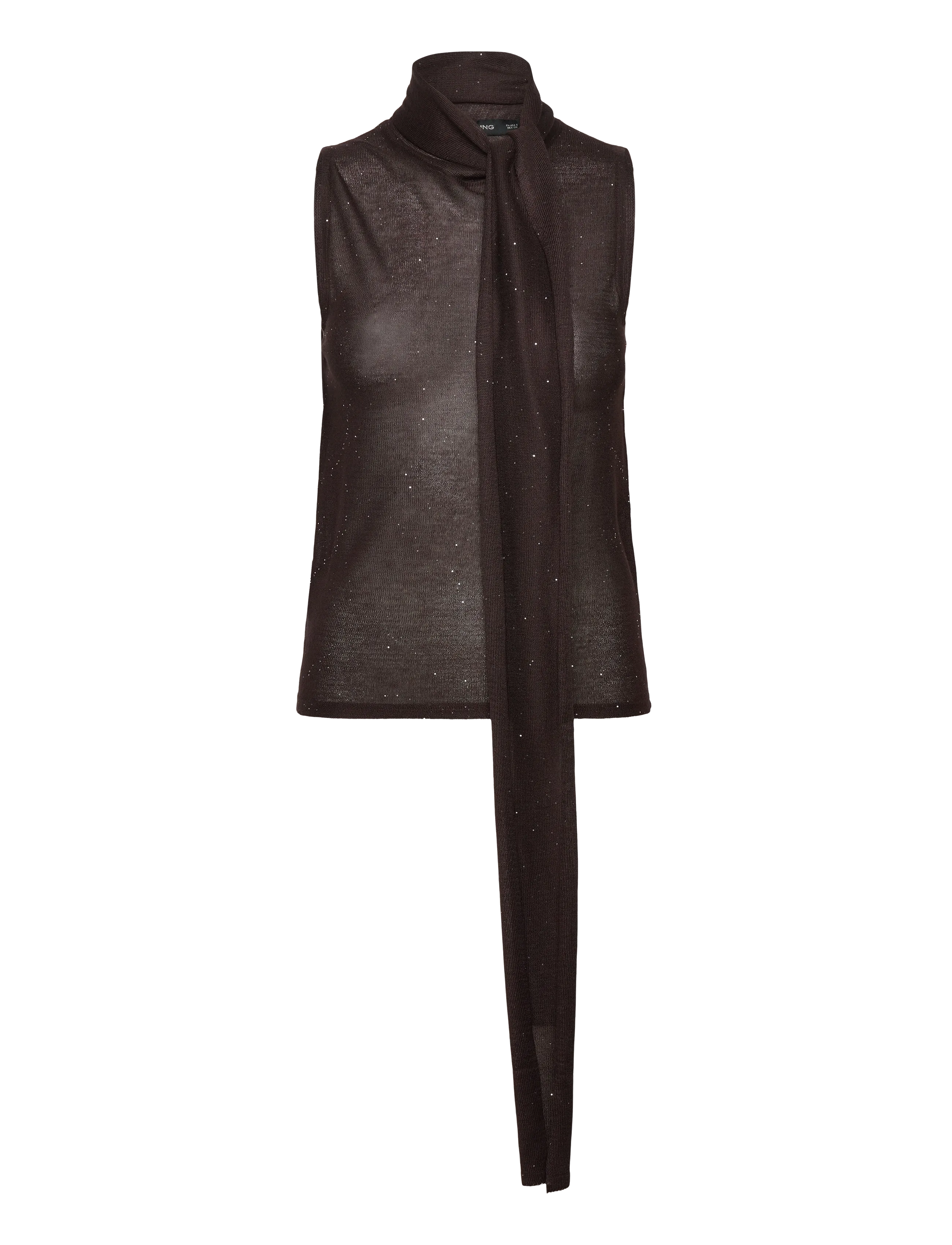 Mango - Shiny top with foulard - brown - 1