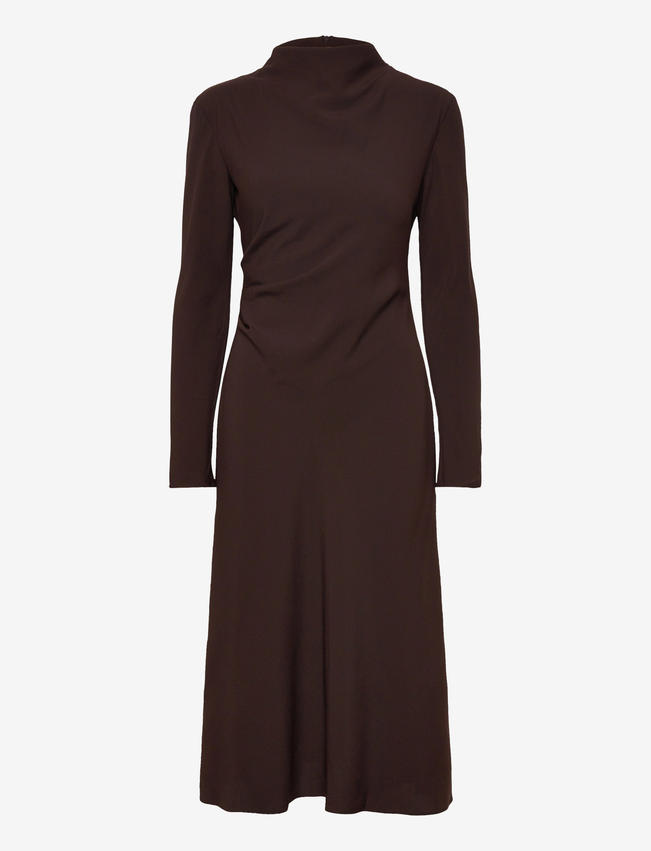 Mango - Ruched dress with draped neckline - dark brown - 1