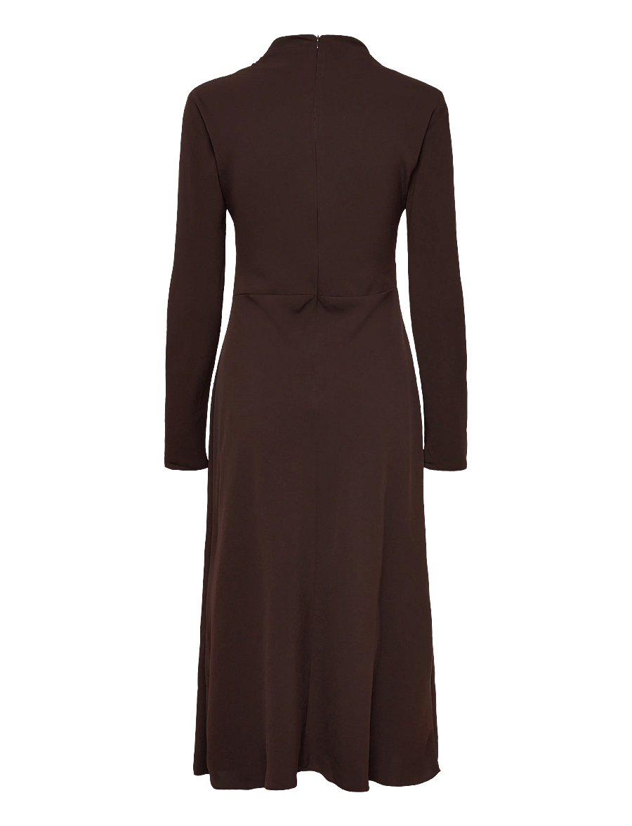 Mango - Ruched dress with draped neckline - midiklänningar - dark brown - 2