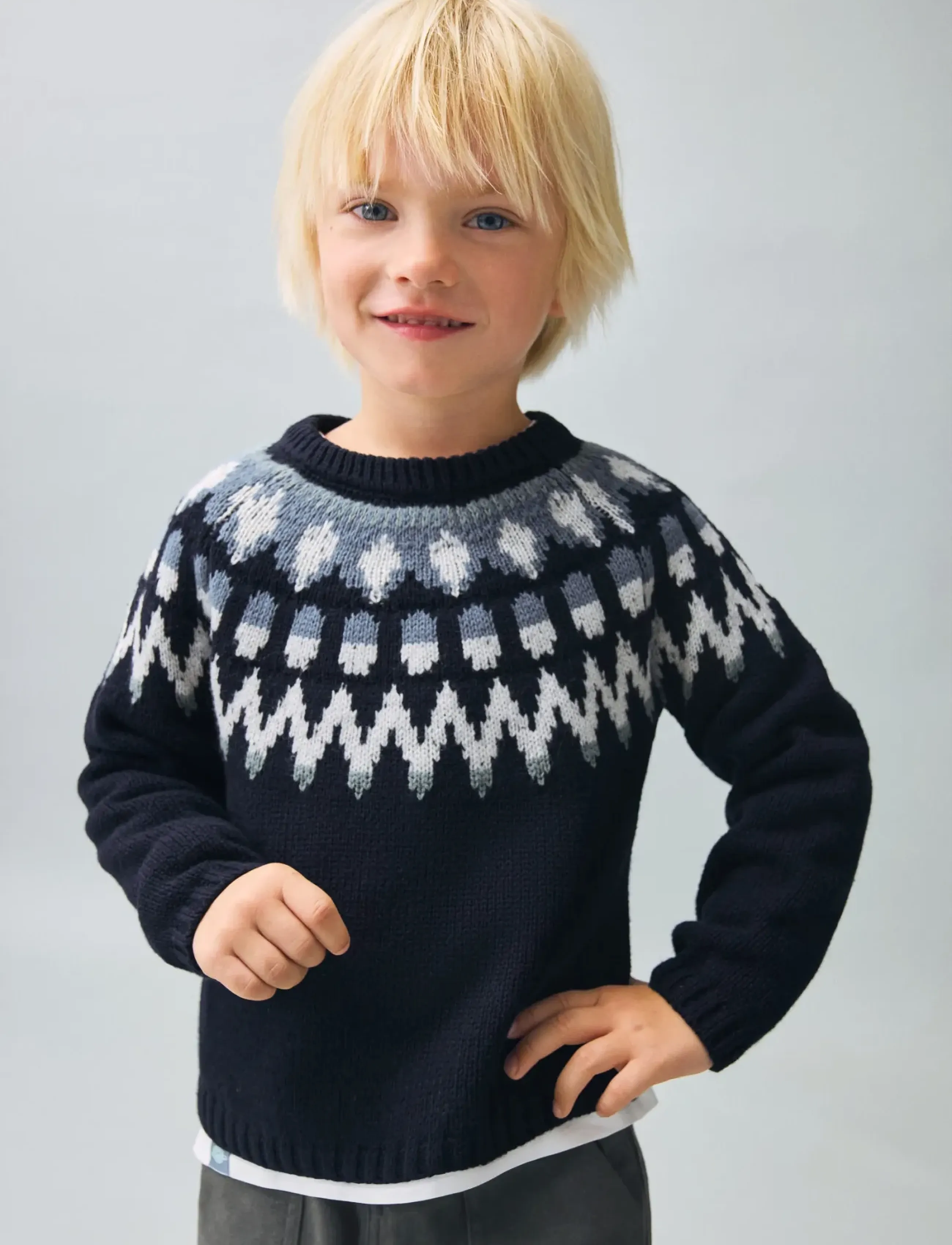 Mango Jacquard Knitted Sweater, 2-3, Knitwear, Marineblau - Pullovers, Kinder