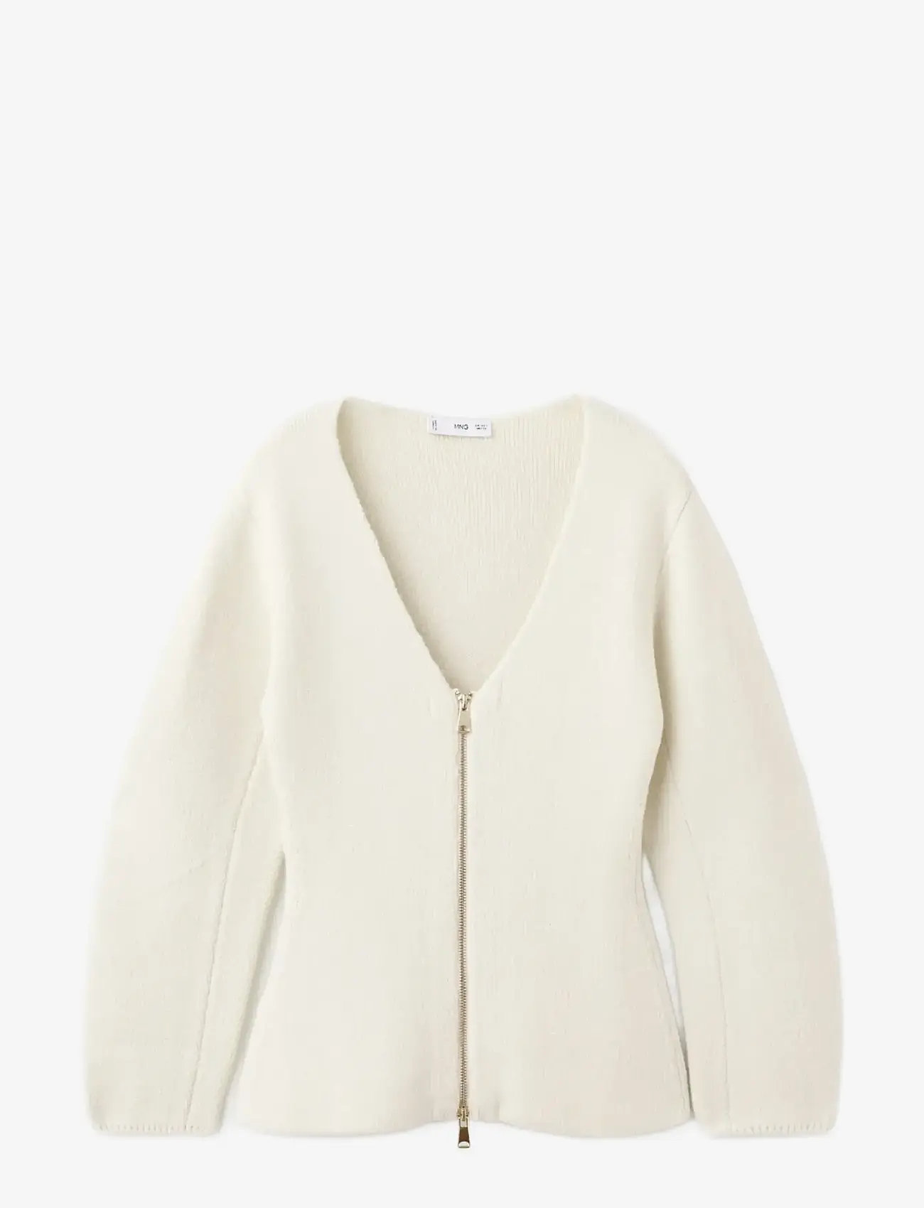 Mango - Knitted jacket with zip - cardigans - light beige - 1