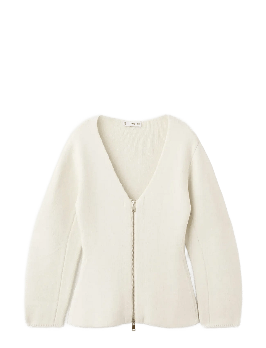 Mango - Knitted jacket with zip - koftor - light beige - 1