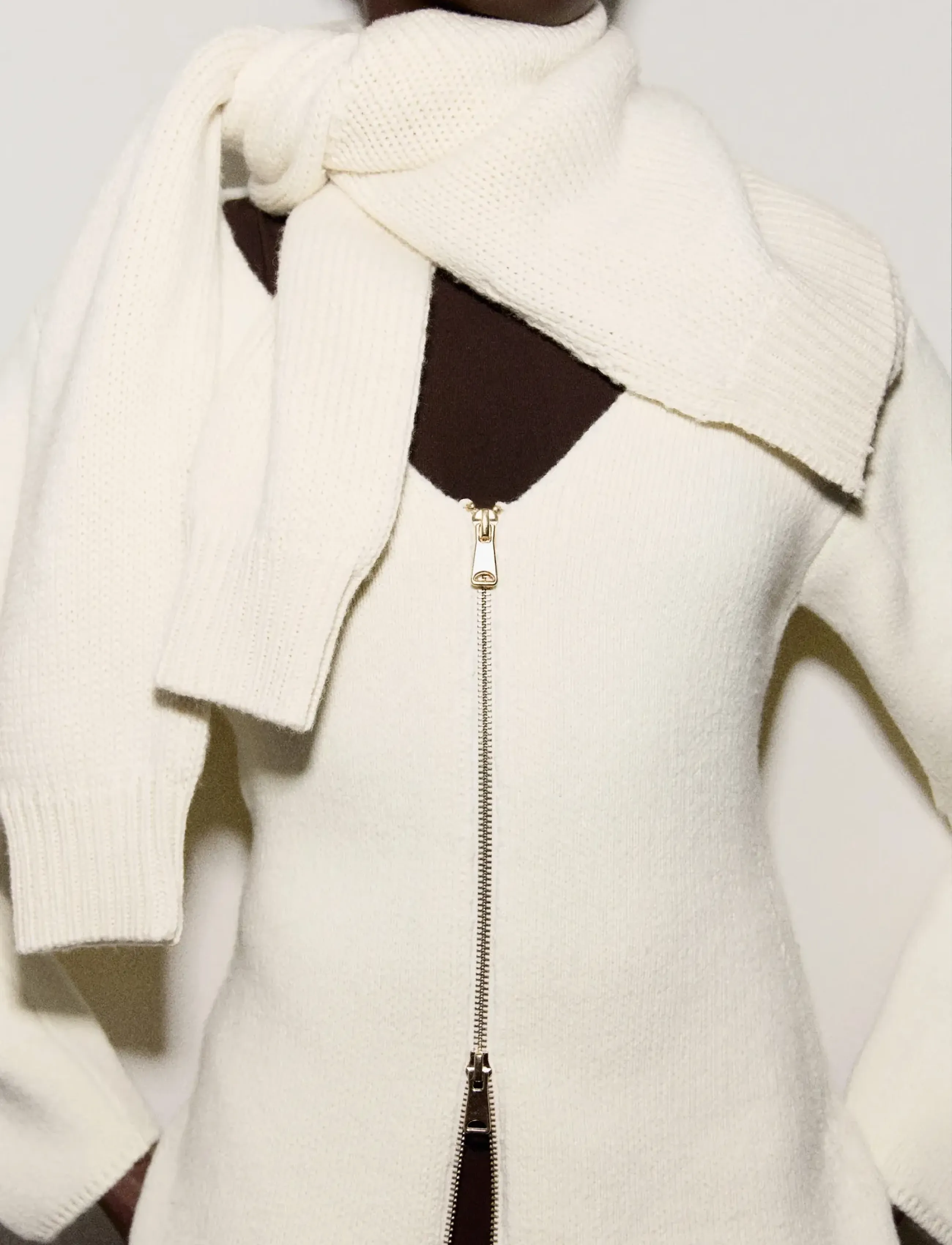Mango Knitted jacket with zip - Stickat - LIGHT BEIGE / cream