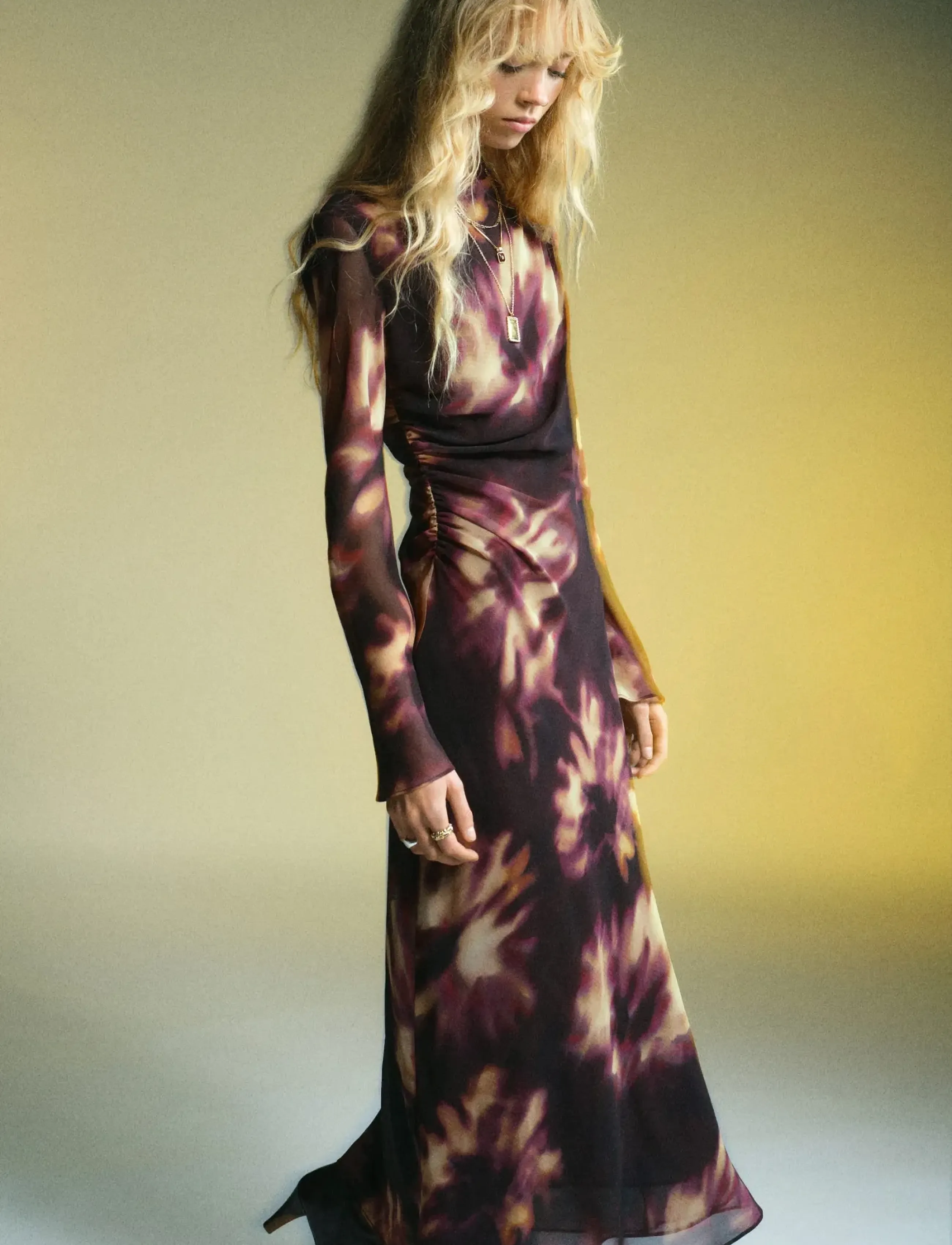 Mango Tie-Dye Ruched Dress, Kvinder, Tie-dye Rynket Mesh Kjole, Multi/mønstret, Str: L