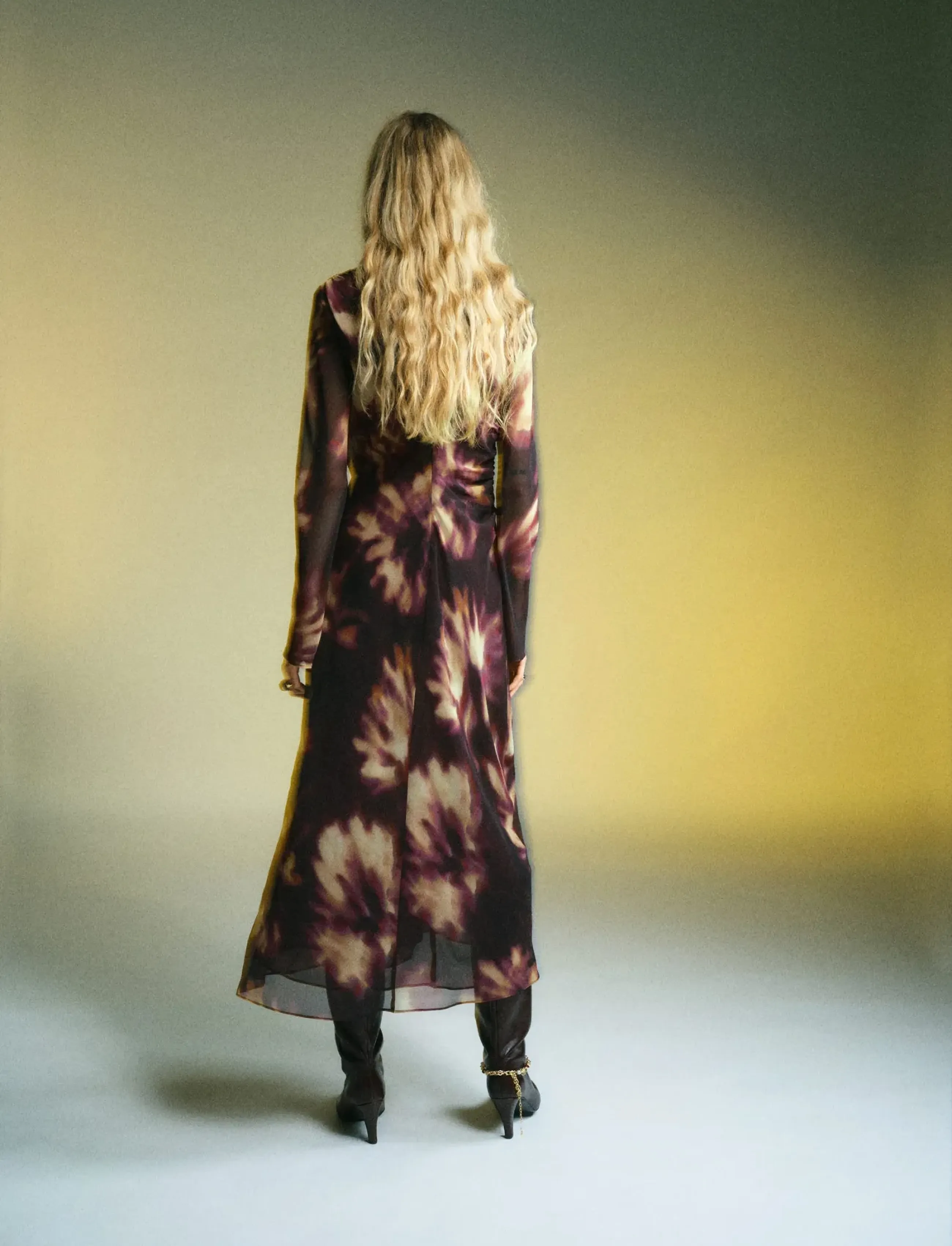 Mango - Tie-dye ruched dress - midikleidid - dark red - 3