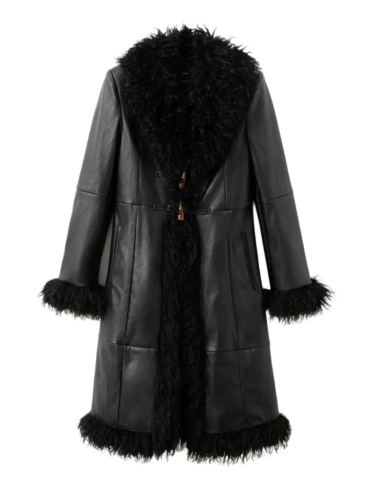 Mango Faux-leather coat with fur trim - Jakid ja mantlid - BLACK / black