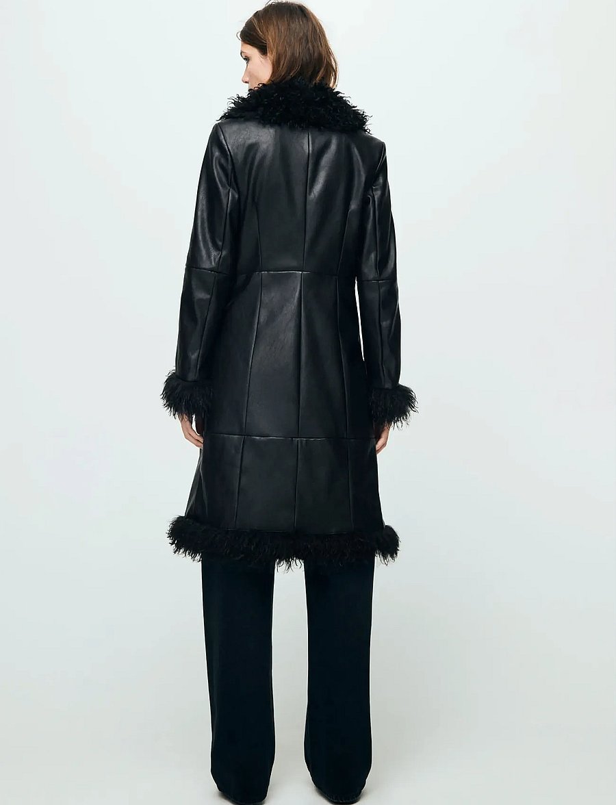 Mango - Faux-leather coat with fur trim - skinnjackor - black - 2