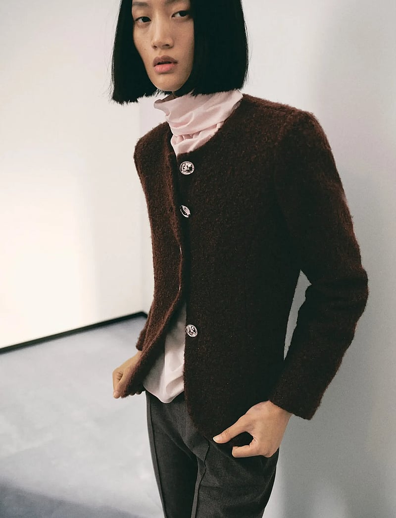 Mango - Bouclé jacket with jewel buttons - enkeltradede blazere - brown - 0