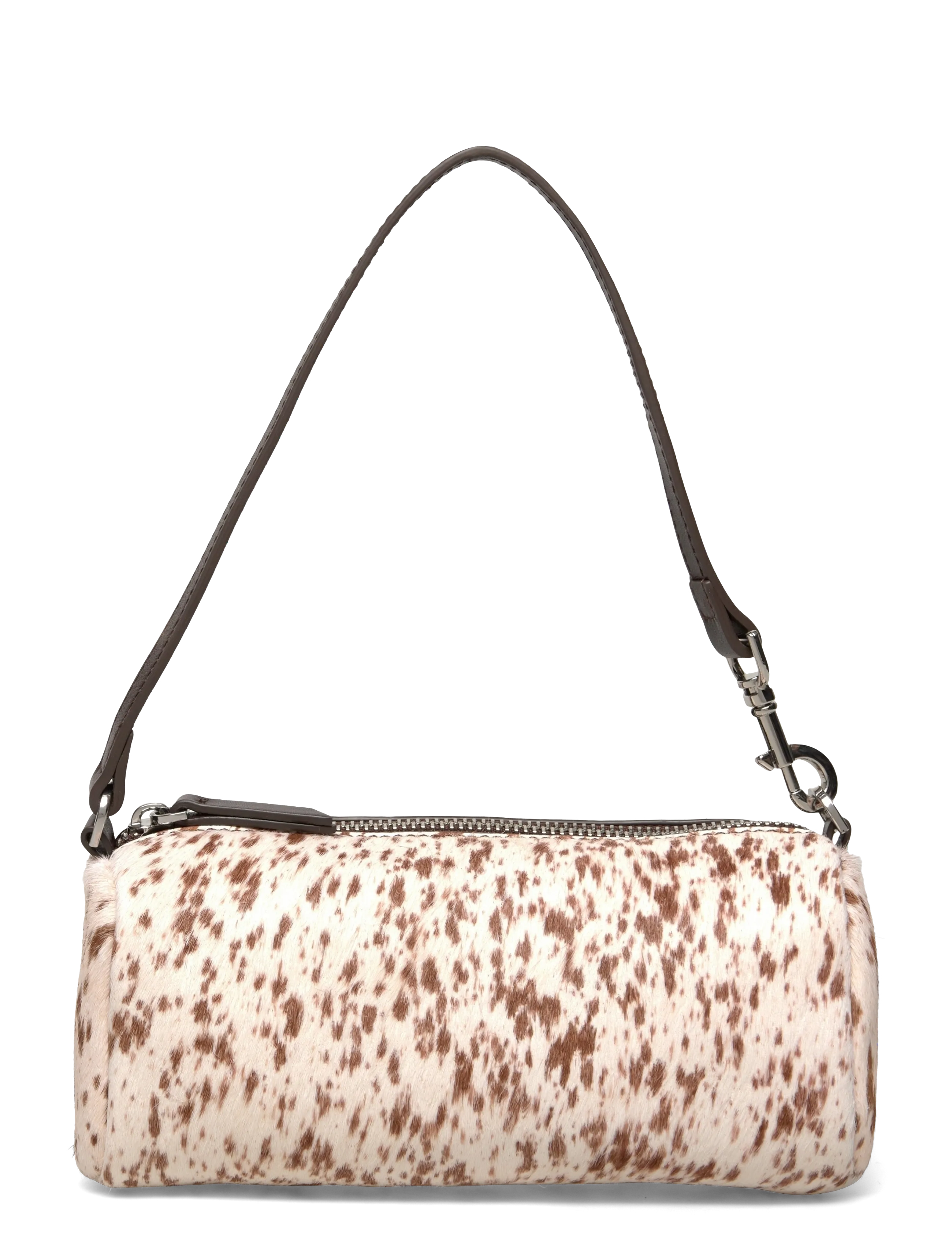 Mango Cow leather shoulder bag - Axelremsväskor - BROWN / white