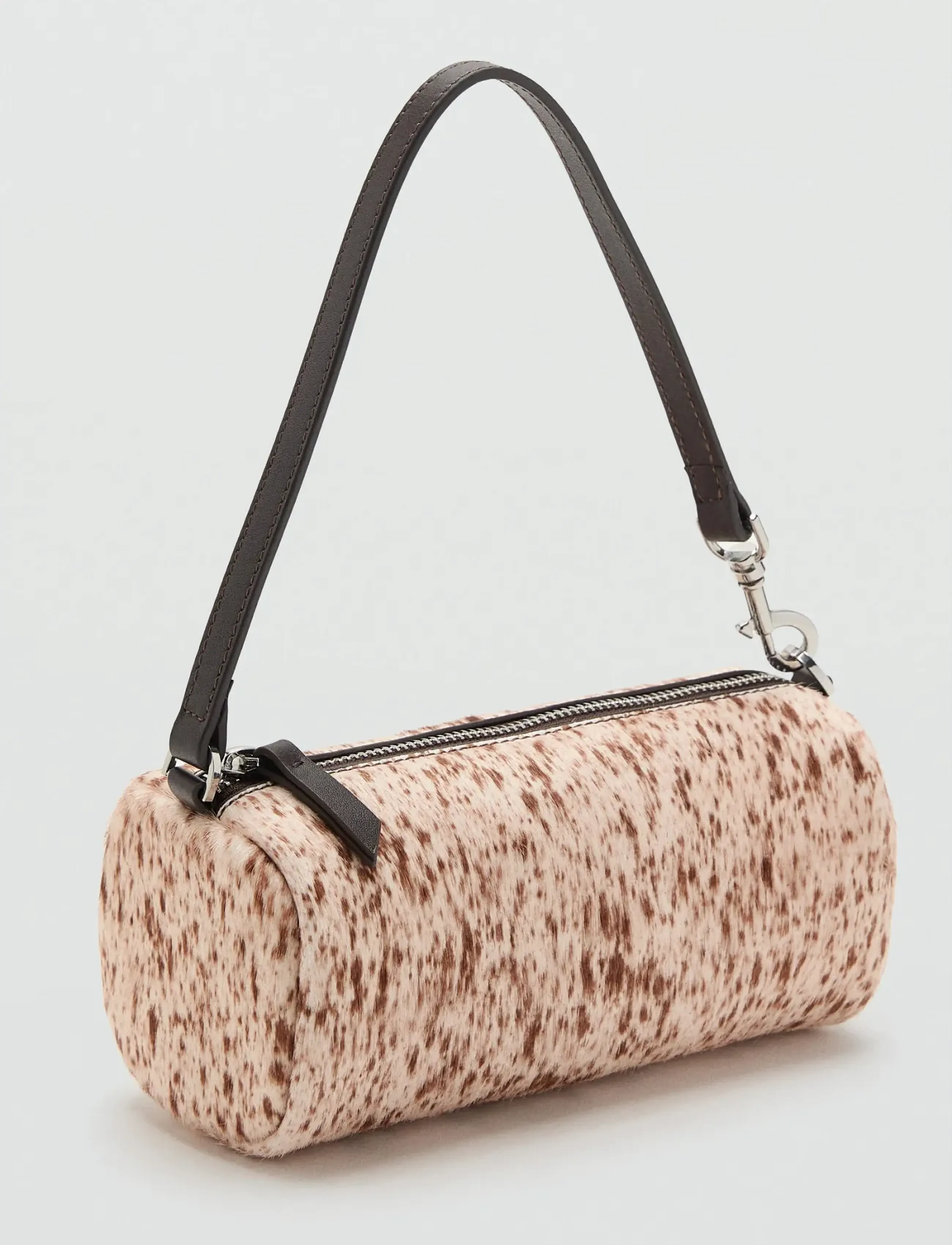 Mango Cow leather shoulder bag - Tasker - BROWN / white