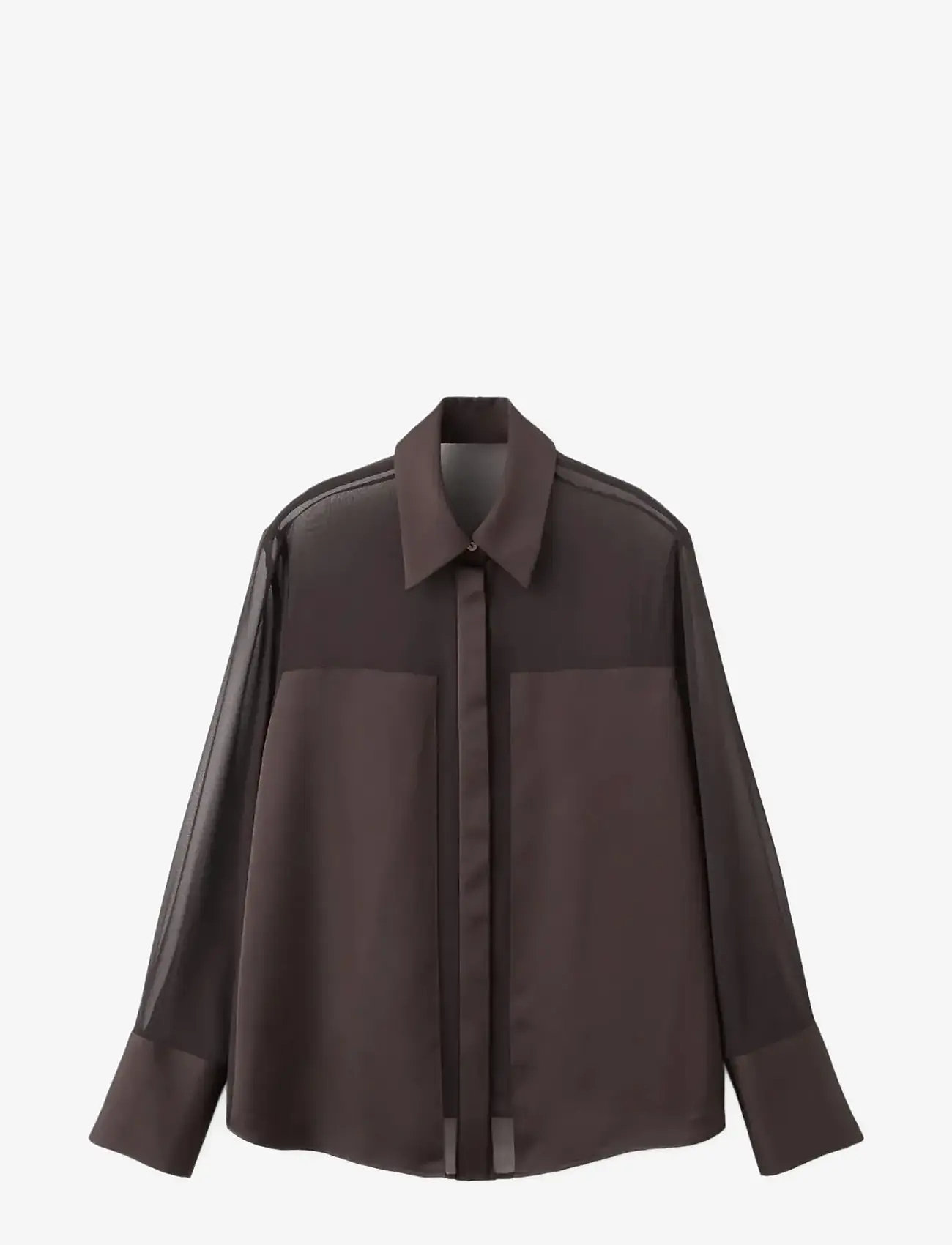Mango - Semi-transparent blouse with patches - langærmede skjorter - dark brown - 1