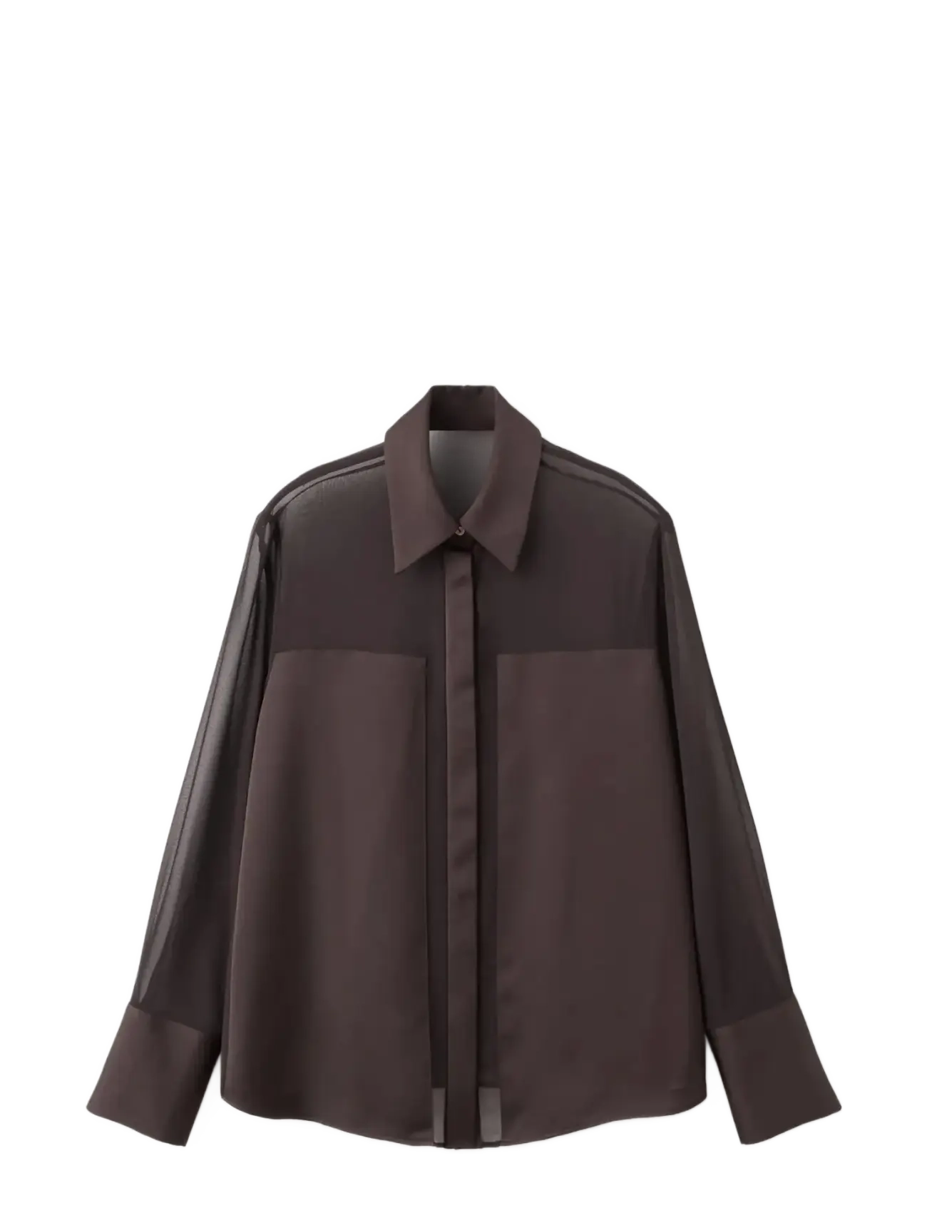 Mango Semi-transparent blouse with patches - Nyheder - DARK BROWN / brown