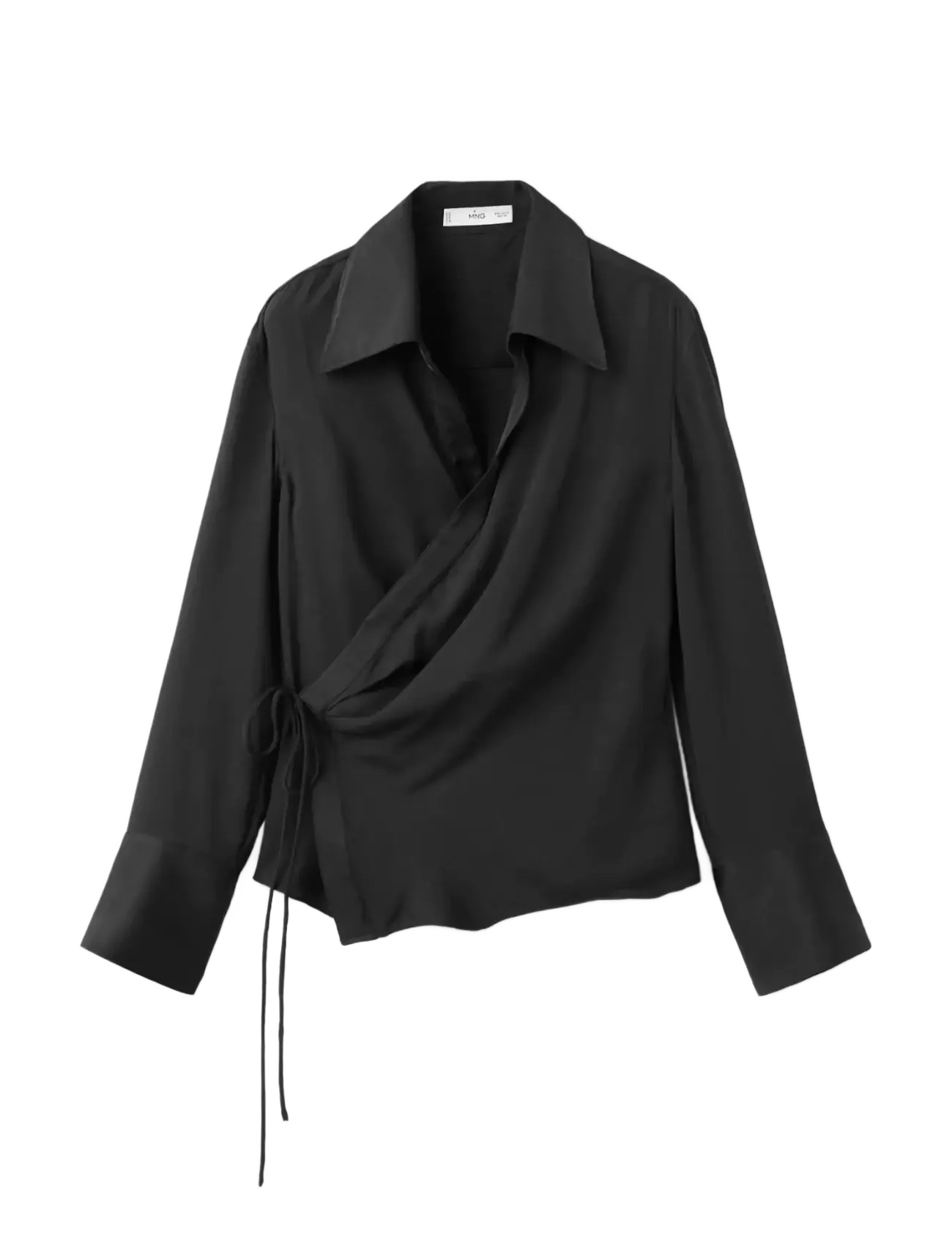 MANGO Cross-Over Satin Bluse Schwarz - S - Damen