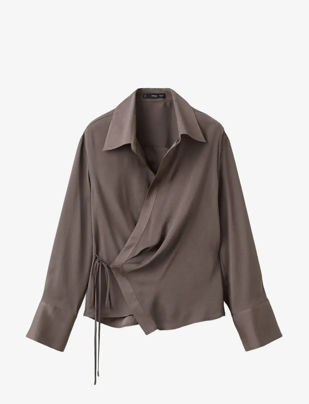 Mango - Cross-over satin blouse - langärmlige hemden - medium brown - 1