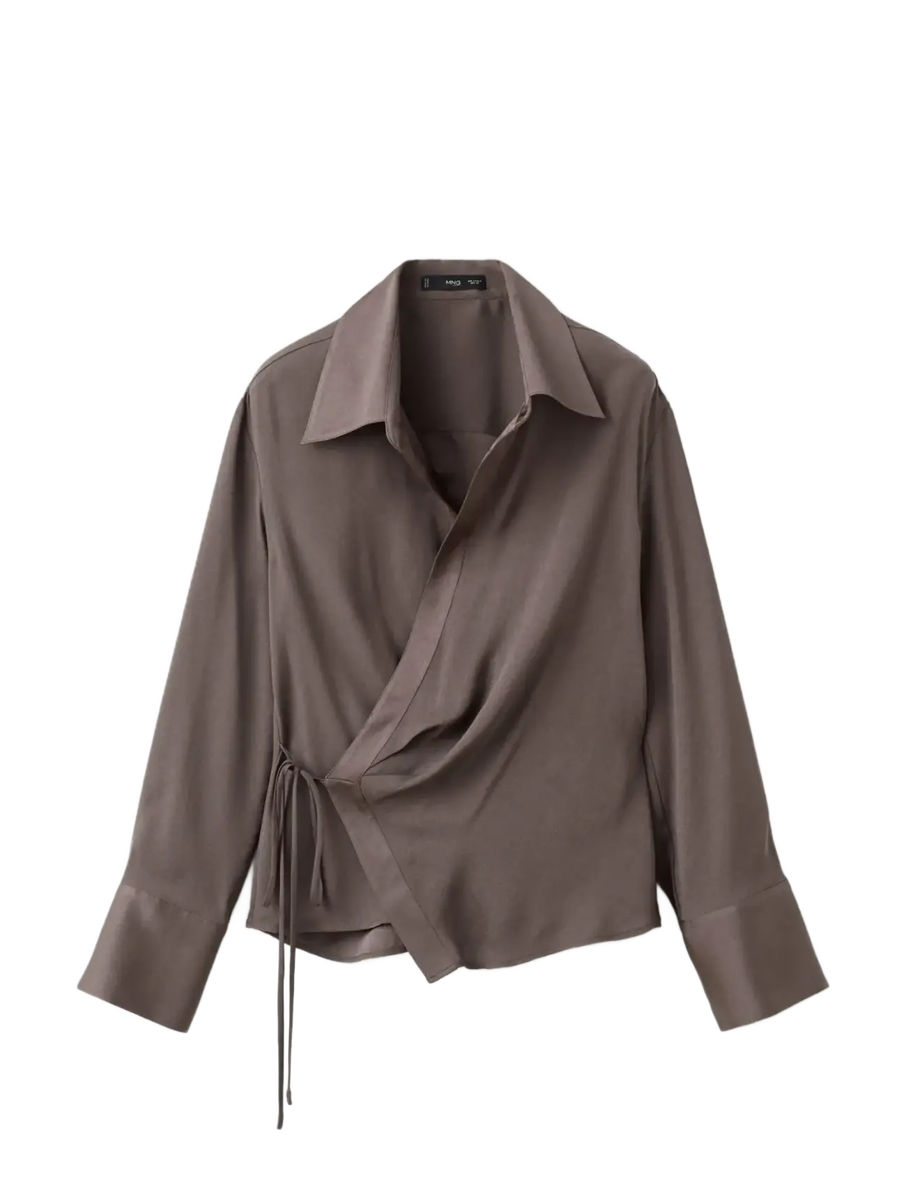 Cross-over satin blouse - MEDIUM BROWN