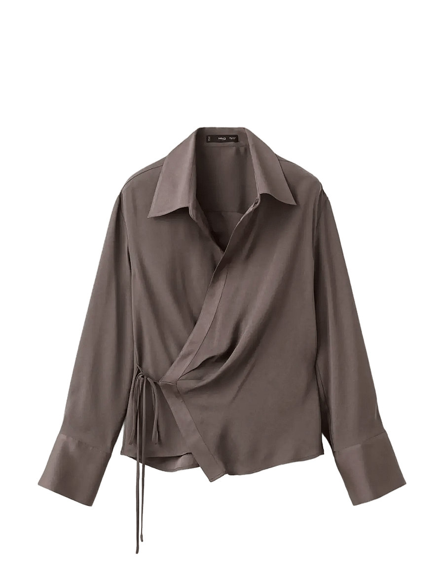 Mango - Cross-over satin blouse - medium brown - 1