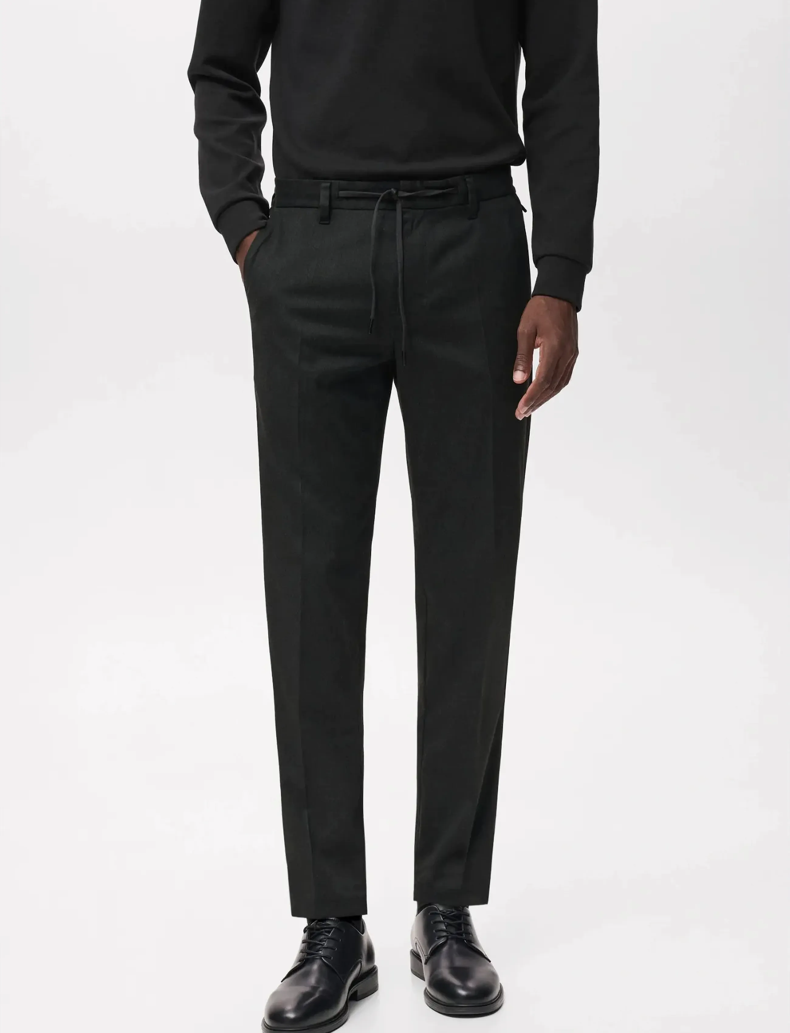 Mango Slim-Fit Thermolite Flannel Trousers, Mænd, Slim-fit Flanell Snørebukser, Sort, Str: 42