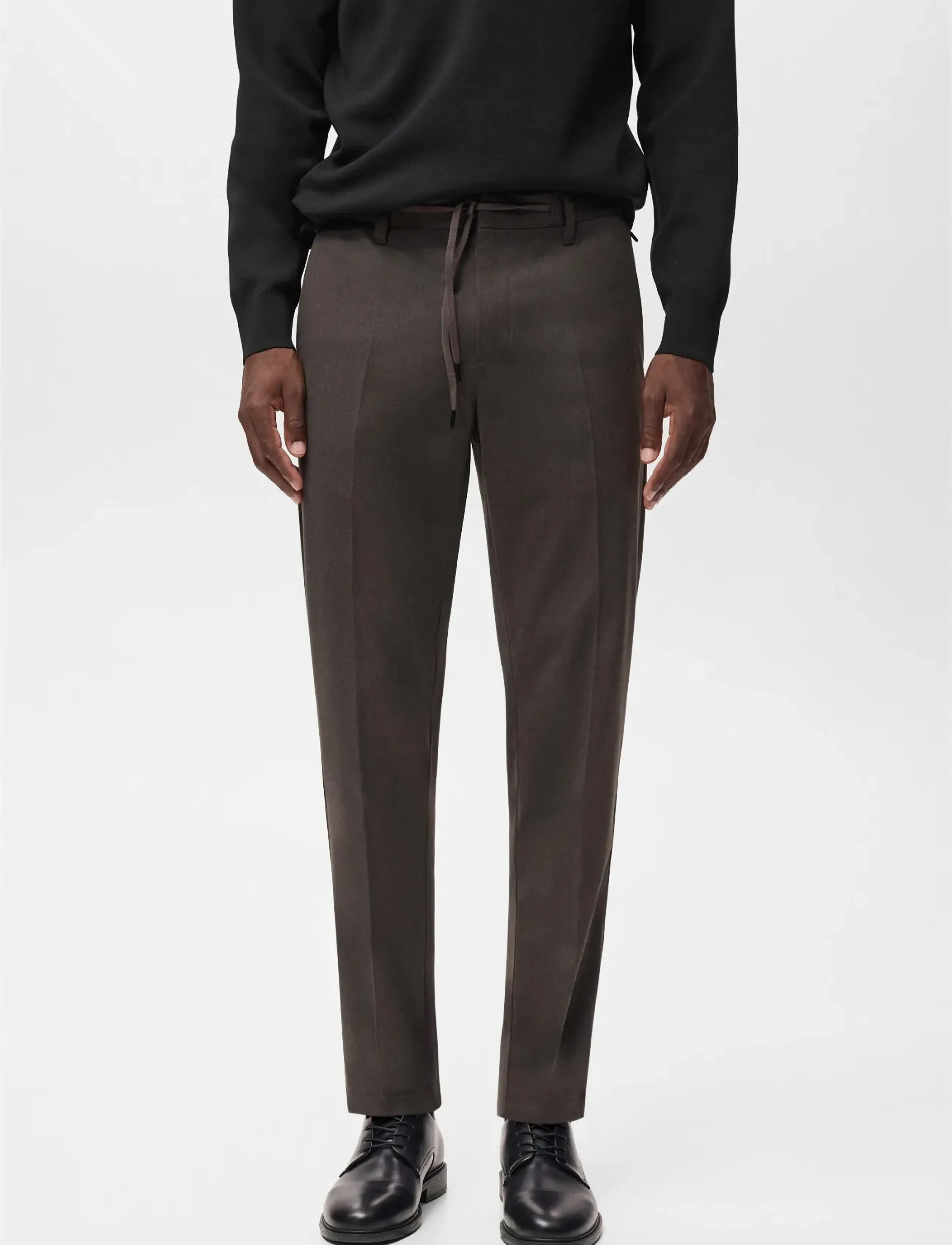 Mango Slim-Fit Thermolite Flannel Trousers, Mænd, Slim-fit Flanell Snørebukser, Brun, Str: 46
