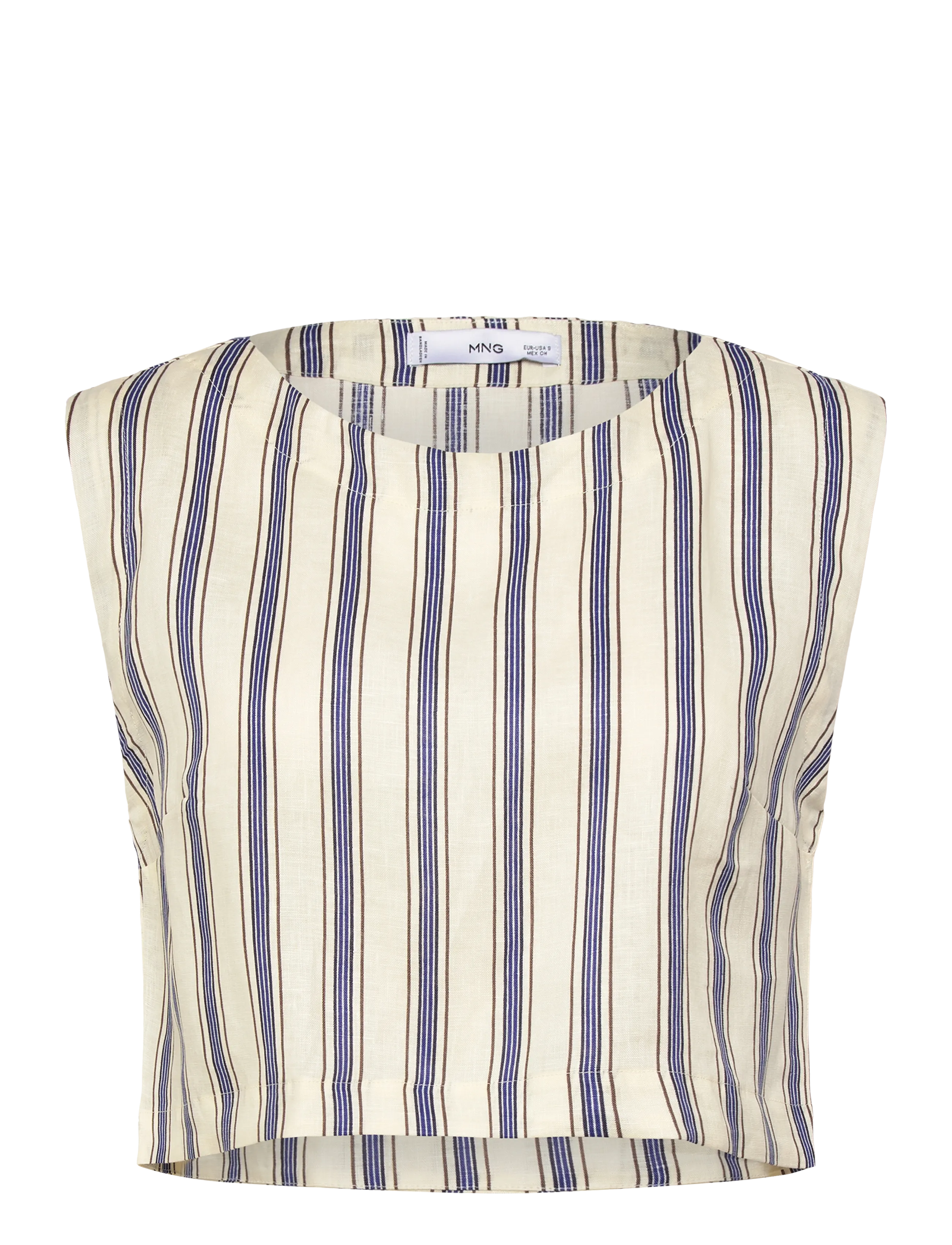 Mango Striped linen top - Kampagne - LIGHT BEIGE / cream