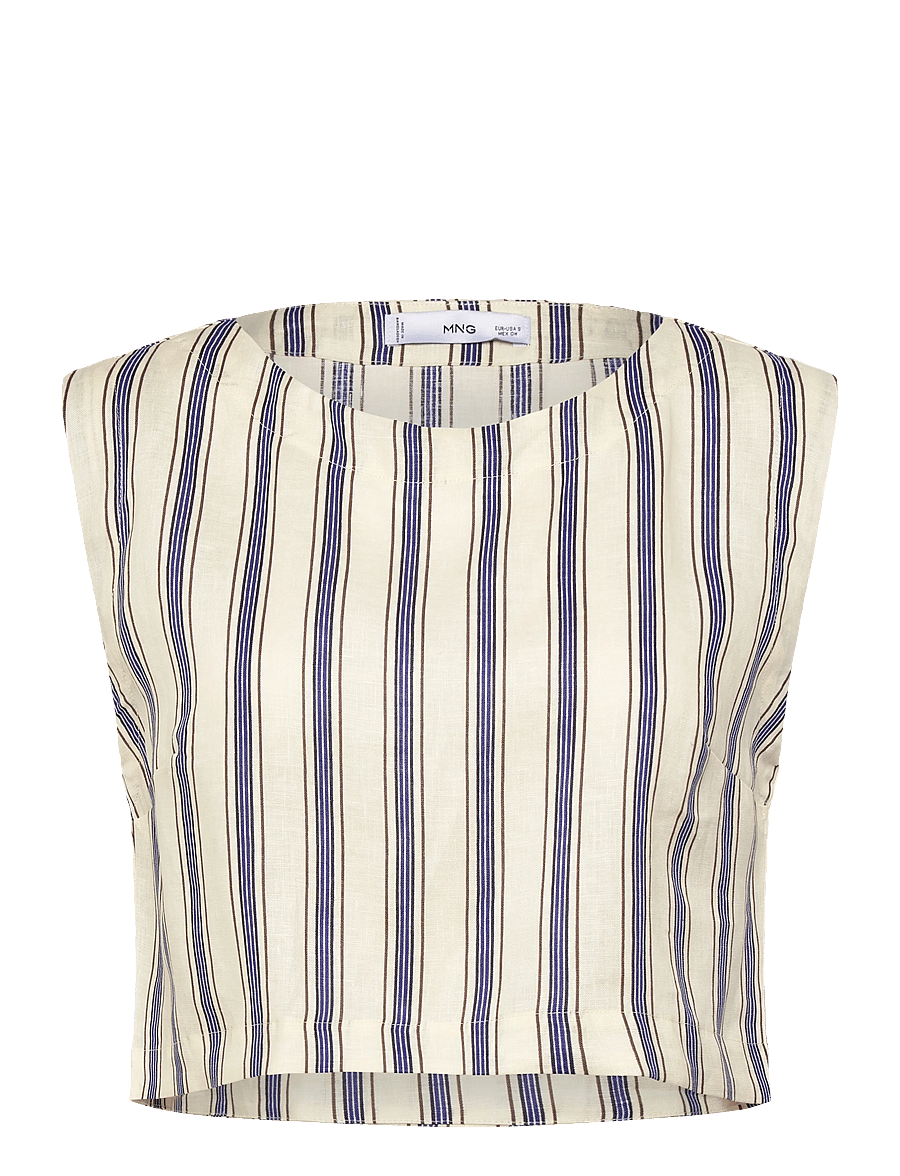 Mango - Striped linen top - crop tops - light beige - 1