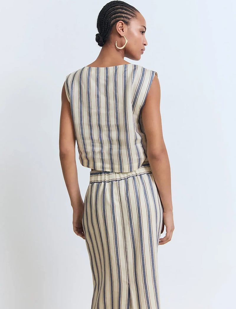 Mango - Striped linen top - crop tops - light beige - 3