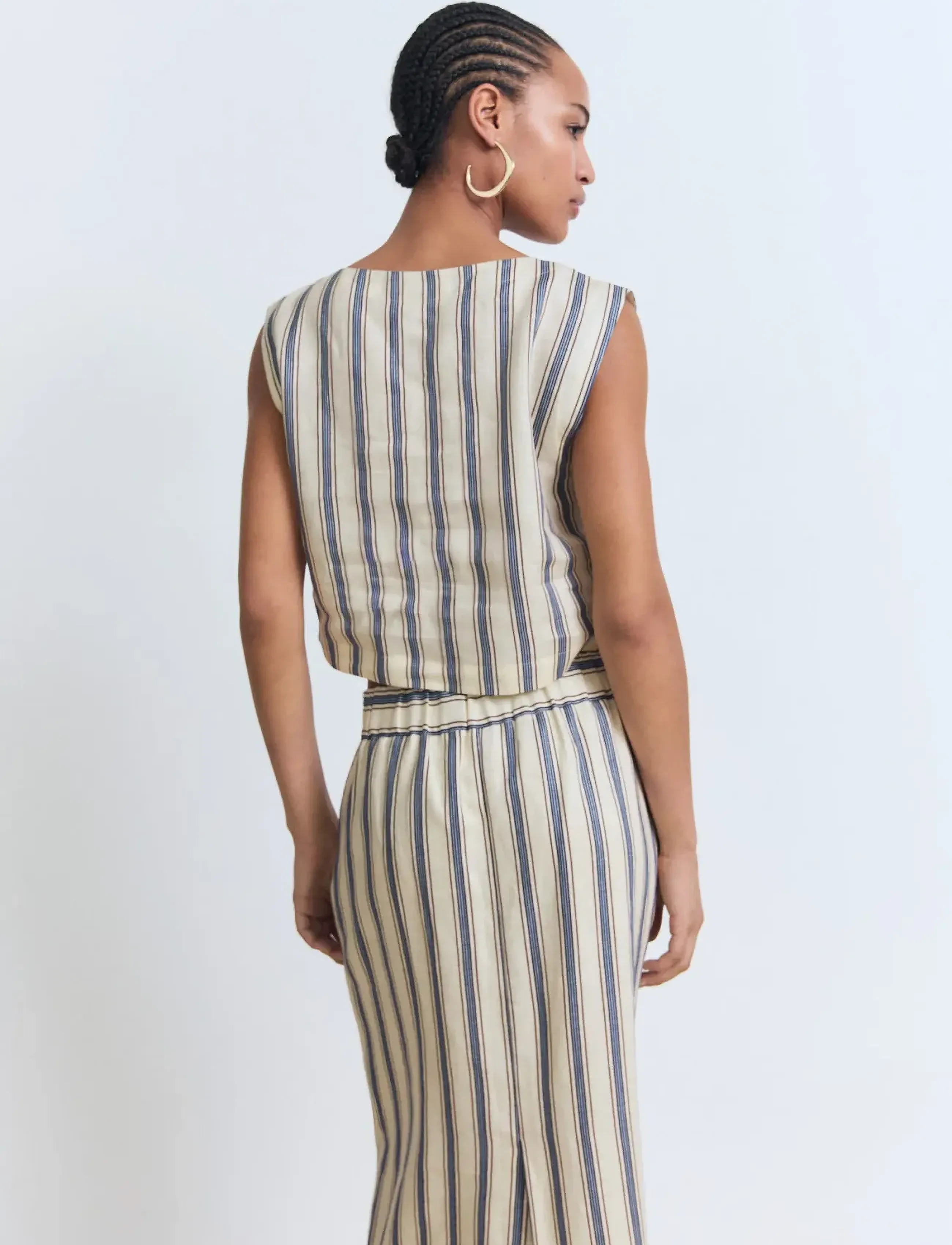 Mango - Striped linen top - crop tops - light beige - 3