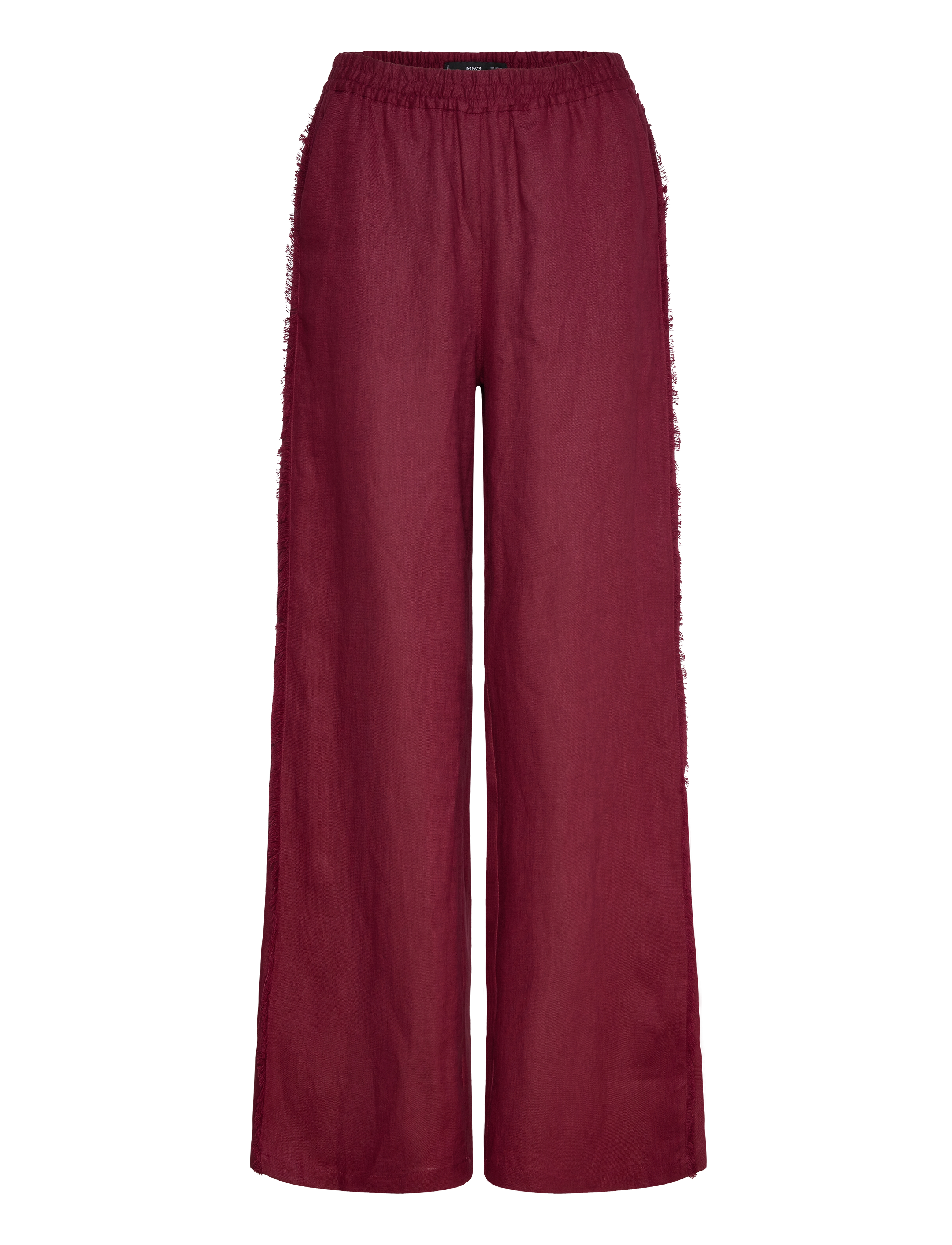 MANGO Linen Anzug Hosen With Frayed Ends Burgundy - XS - Damen