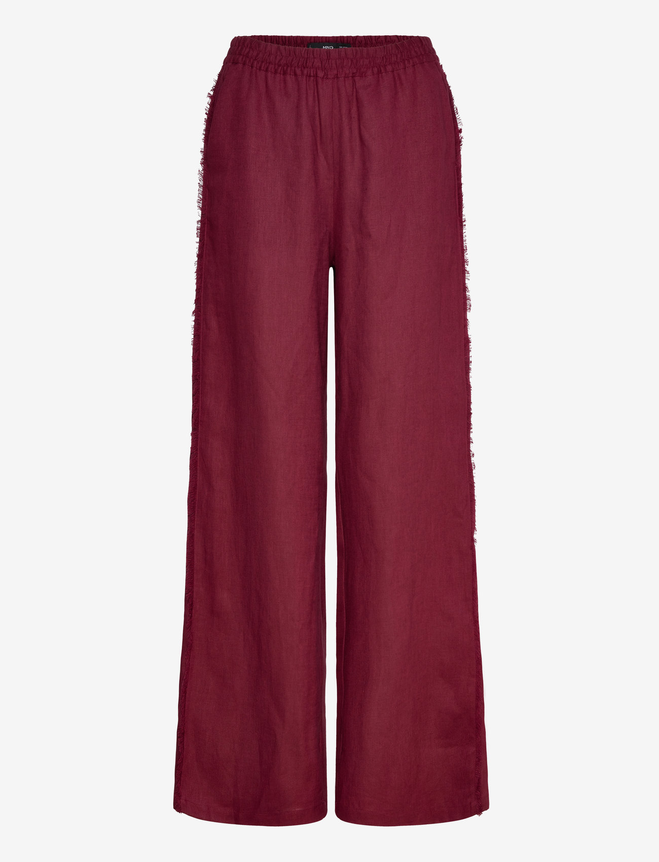 Mango - Linen suit trousers with frayed ends - hørbukser - dark red - 1