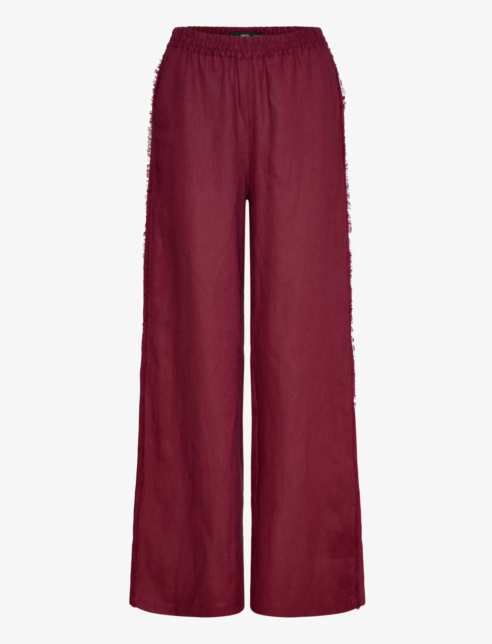 Mango - Linen suit trousers with frayed ends - hørbukser - dark red - 1