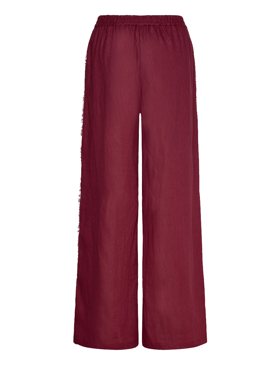 Mango - Linen suit trousers with frayed ends - leinenhosen - dark red - 2