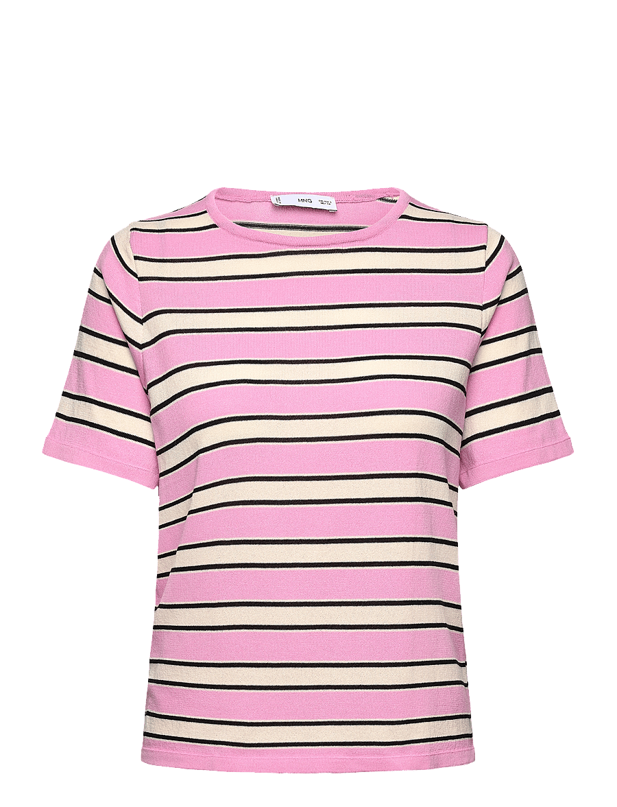 Mango - Short-sleeved sweater with combined stripes - t-shirts - lt-pastel pink - 1
