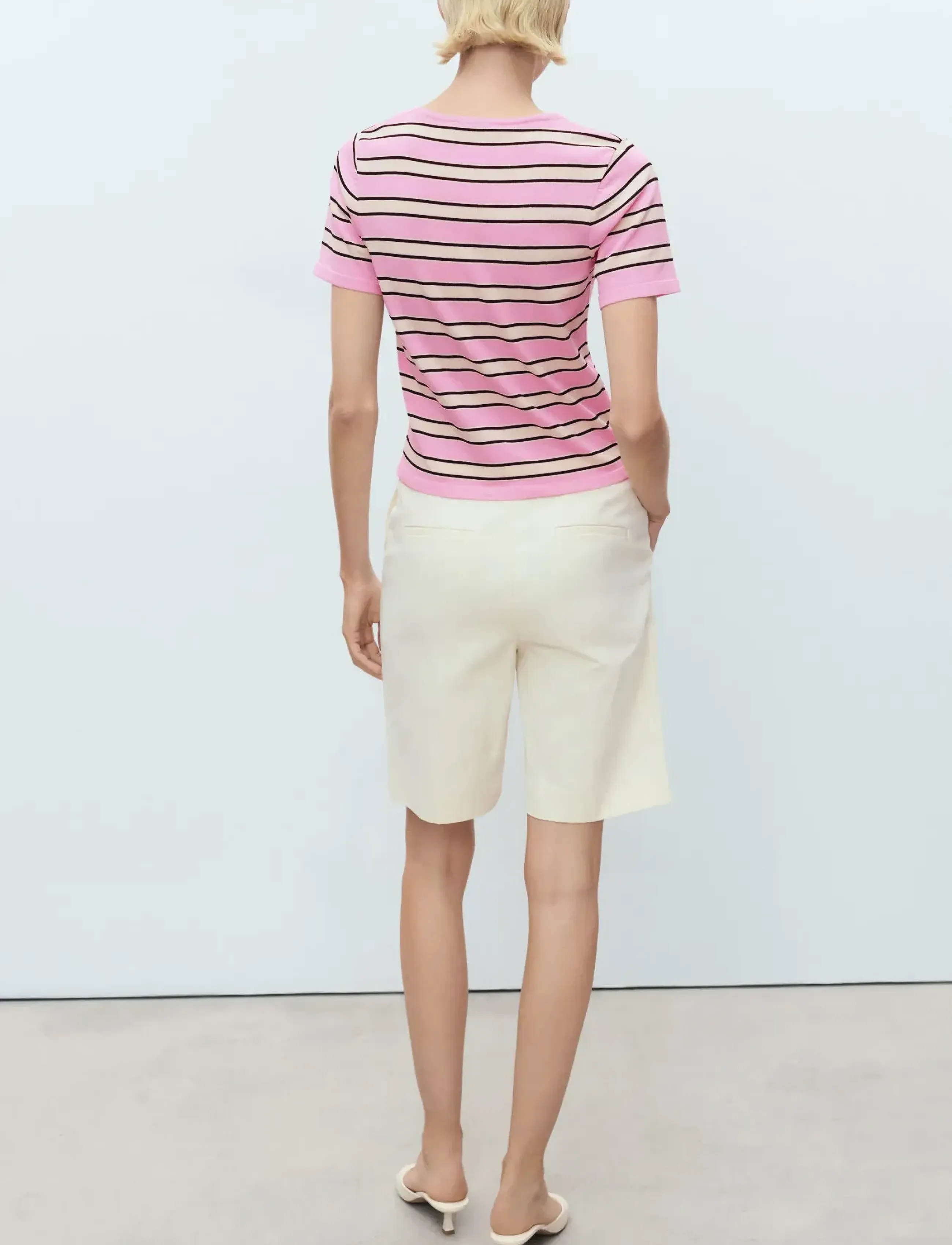Mango - Short-sleeved sweater with combined stripes - alhaisimmat hinnat - lt-pastel pink - 3