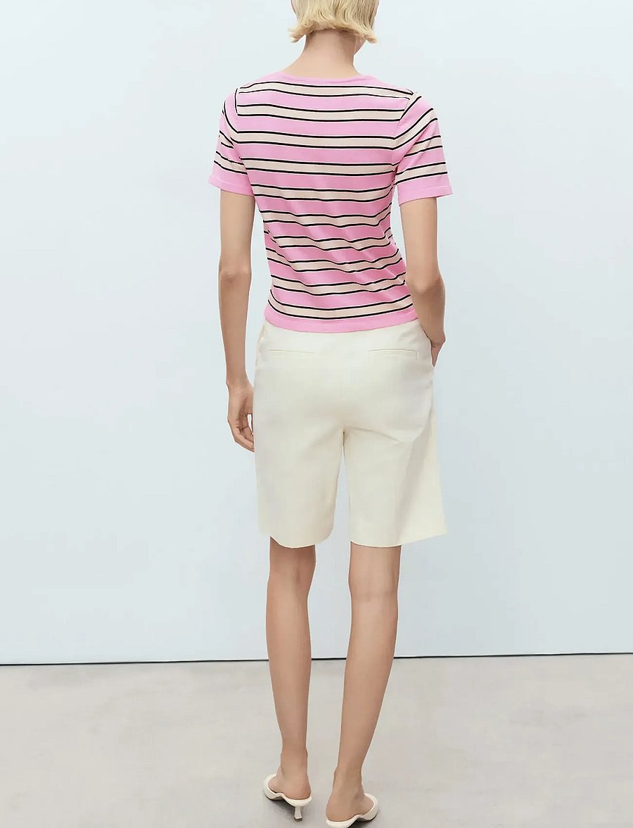 Mango - Short-sleeved sweater with combined stripes - t-shirts - lt-pastel pink - 3