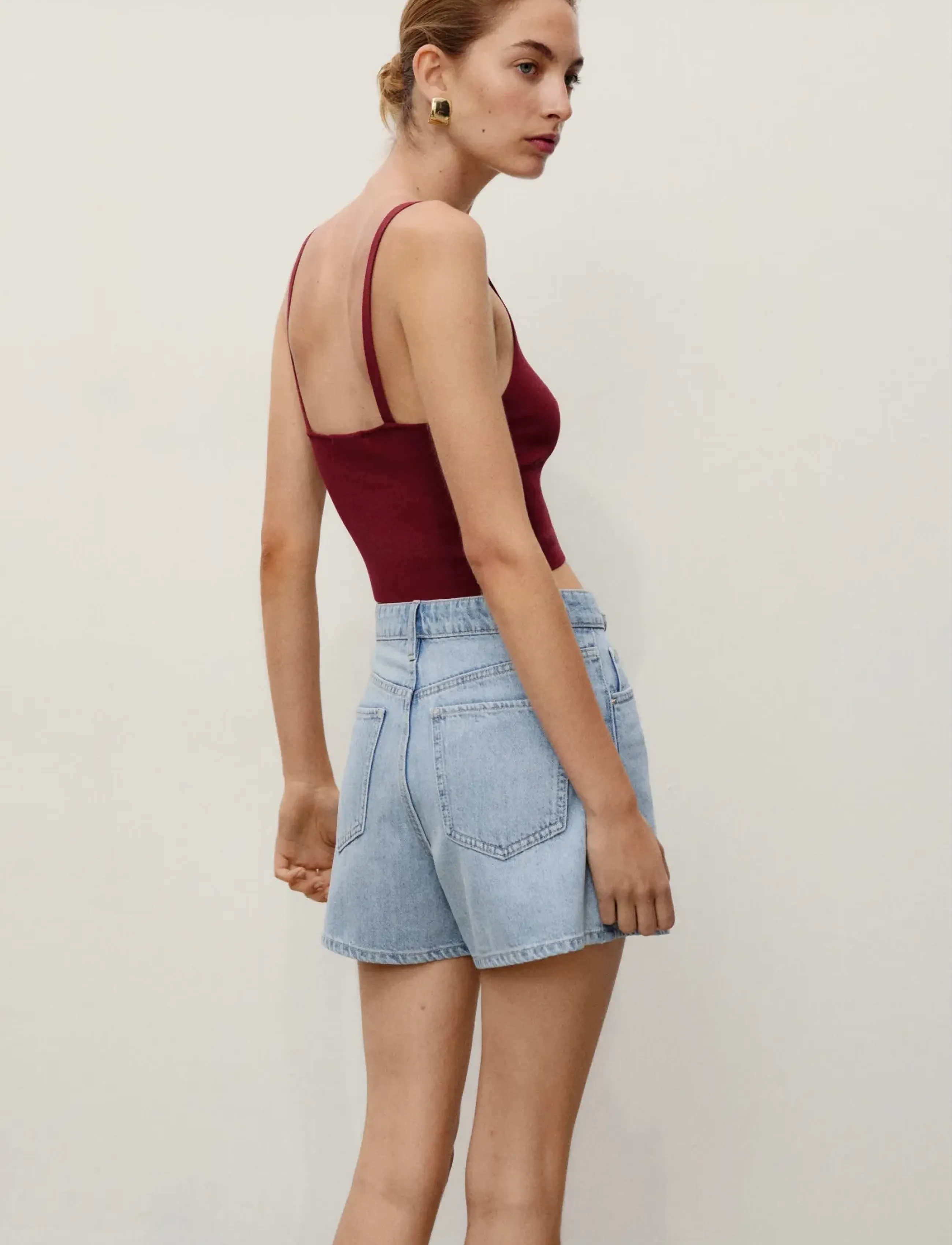 Mango - High-waisted straight-fit denim shorts - die niedrigsten preise - open blue - 3