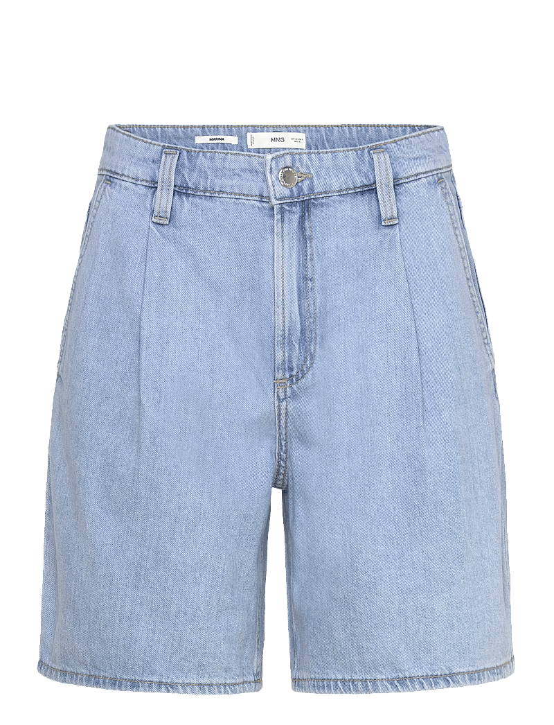 Mango - Mid-rise denim bermuda shorts with pleats - jeansshorts - open blue - 1