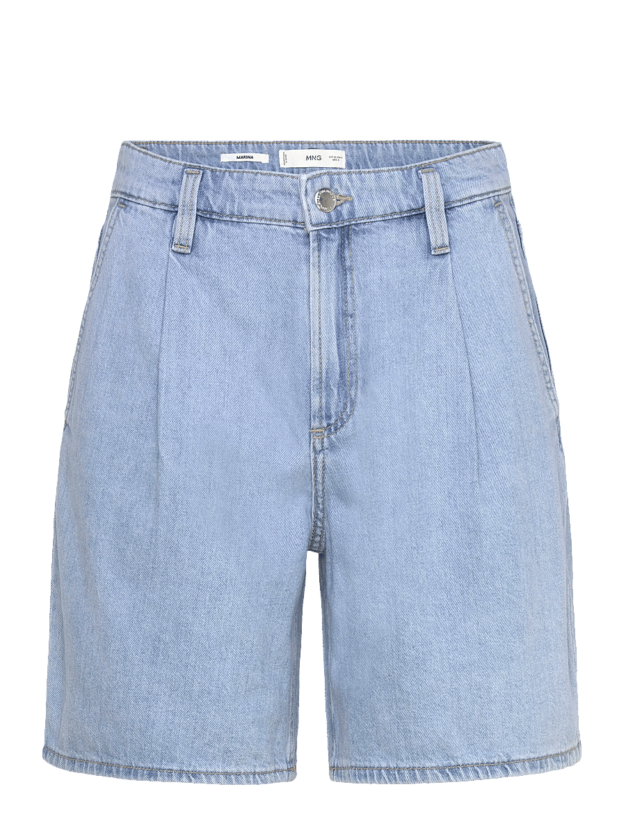 Mango - Mid-rise denim bermuda shorts with pleats - jorts - open blue - 1