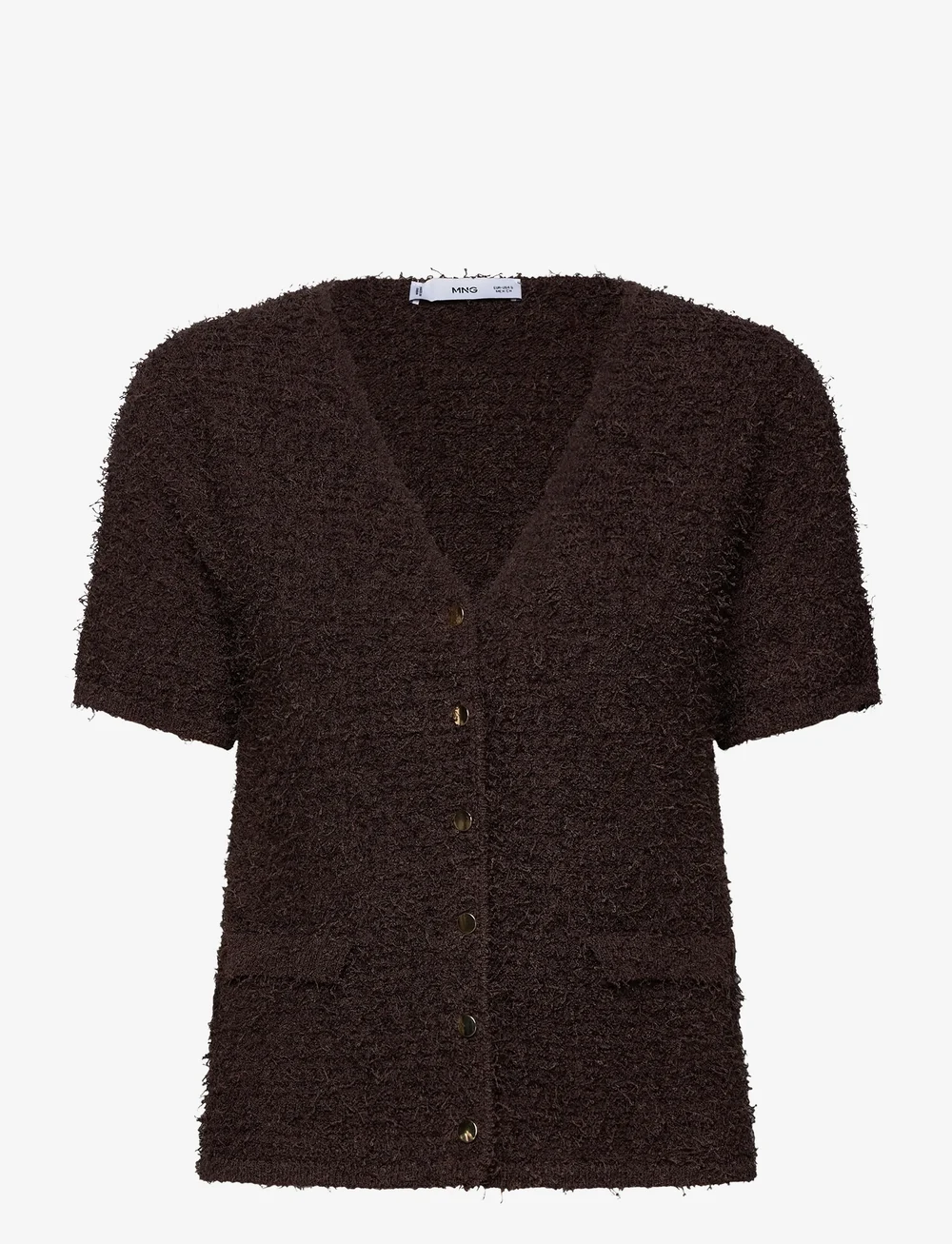 Mango - Short-sleeved bouclé cardigan - cardigans - dark brown - 1