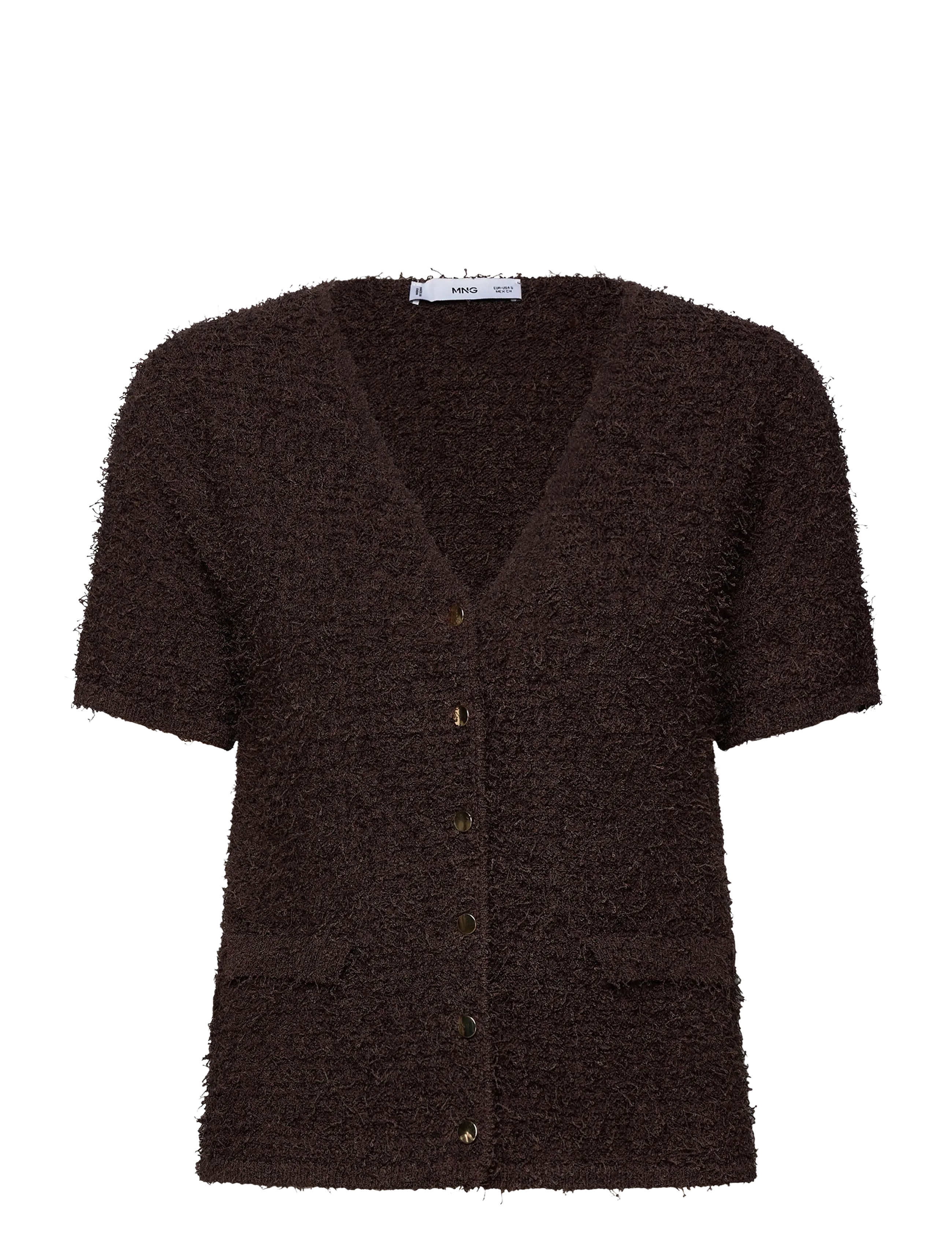 Mango Short-sleeved bouclé cardigan - Strickmode - DARK BROWN / brown