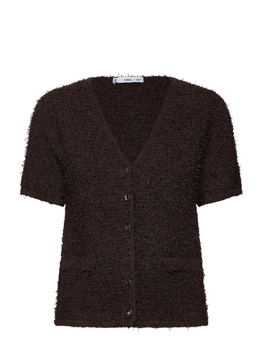 Mango - Short-sleeved bouclé cardigan - strickjacken - dark brown - 1